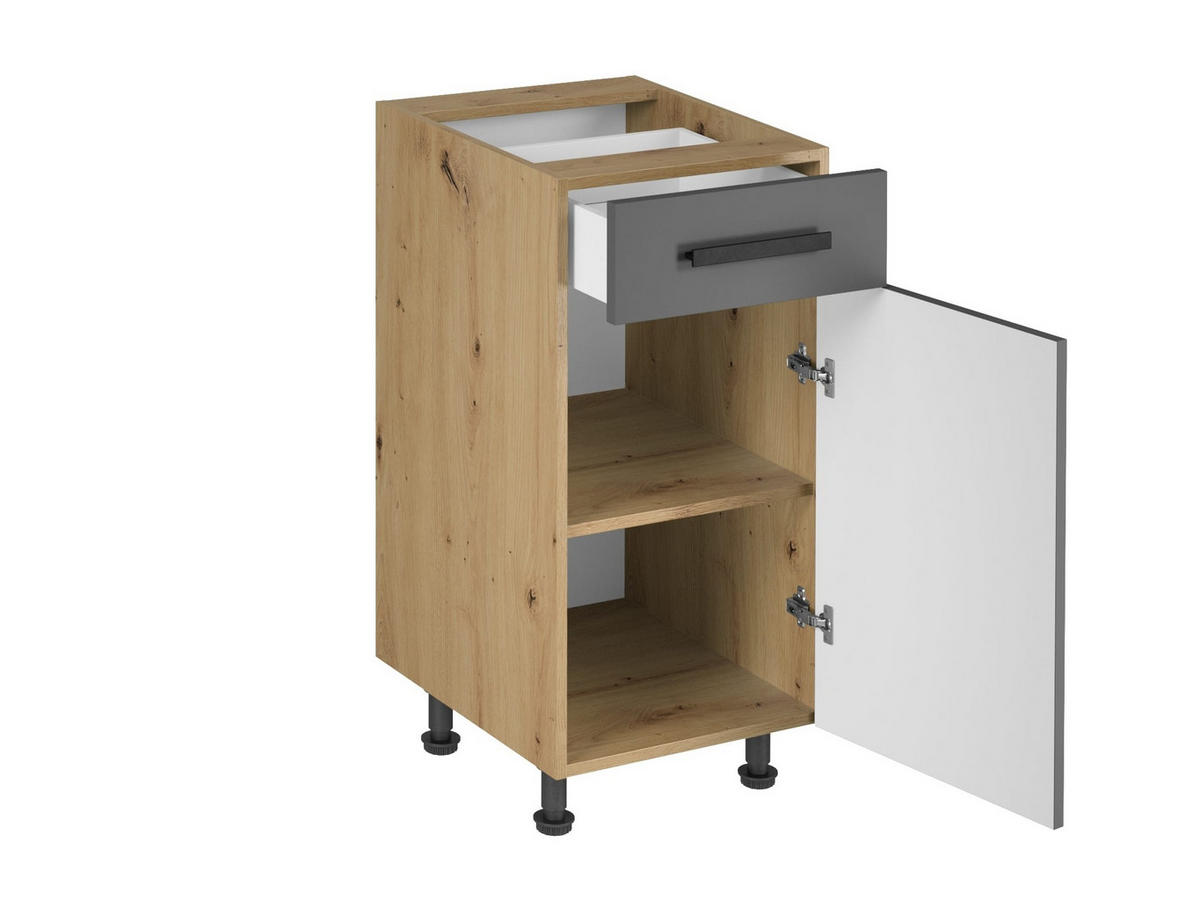 KÜCHENZEILE 140 cm - Langen K14-M140 - in Artisan Eiche / Grau - Schwarz/Eiche Artisan, Holz/Holzwerkstoff (140/210/47cm)