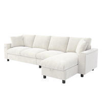 ECKSOFA DE-33393 L-Form mit ausklappbarem Tisch und USB Beige - Beige, Metall (280/137cm) - ComfortXL