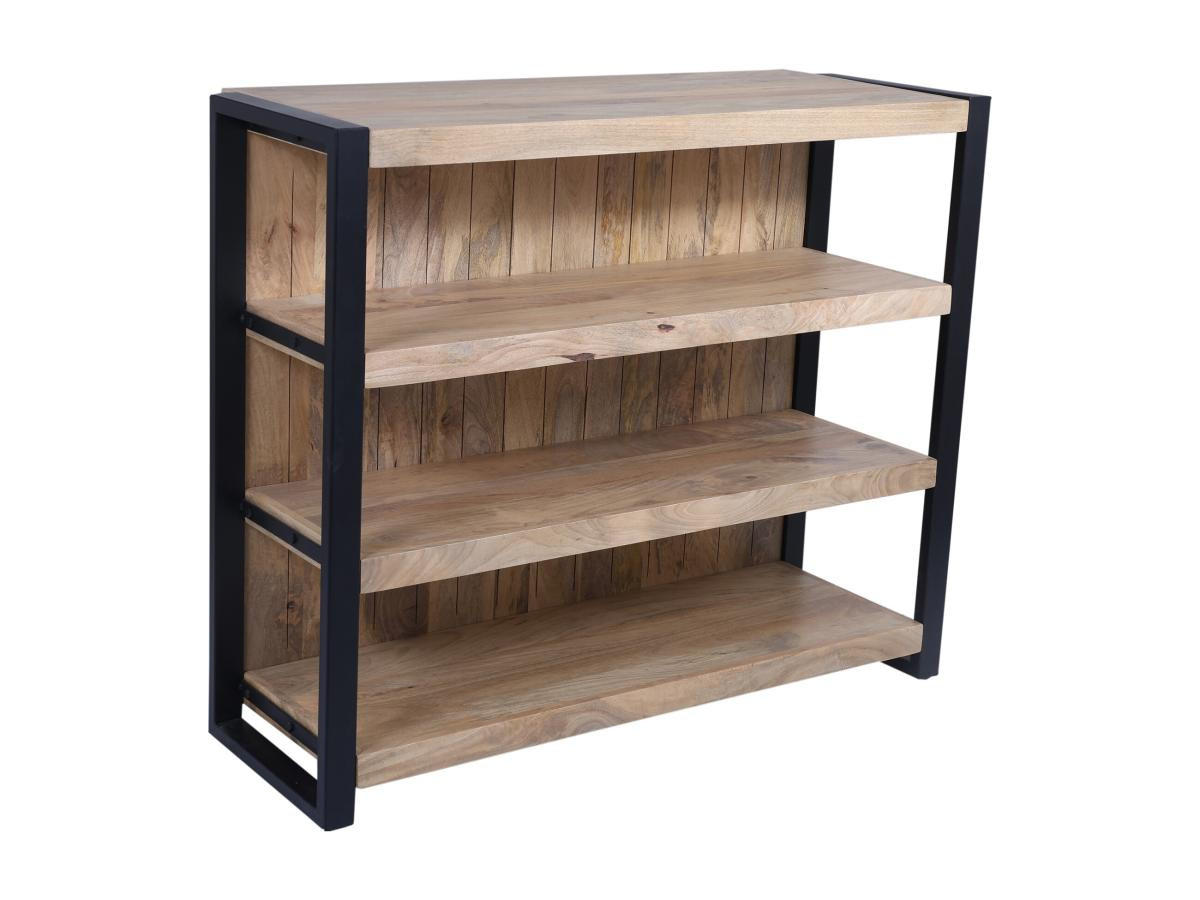 BARMÖBEL mit 3 Regalen - Mangoholz & Metall - Holzfarben & Schwarz - HARLEM II - Naturfarben, Holz (45/100/120cm) - Vente-Unique