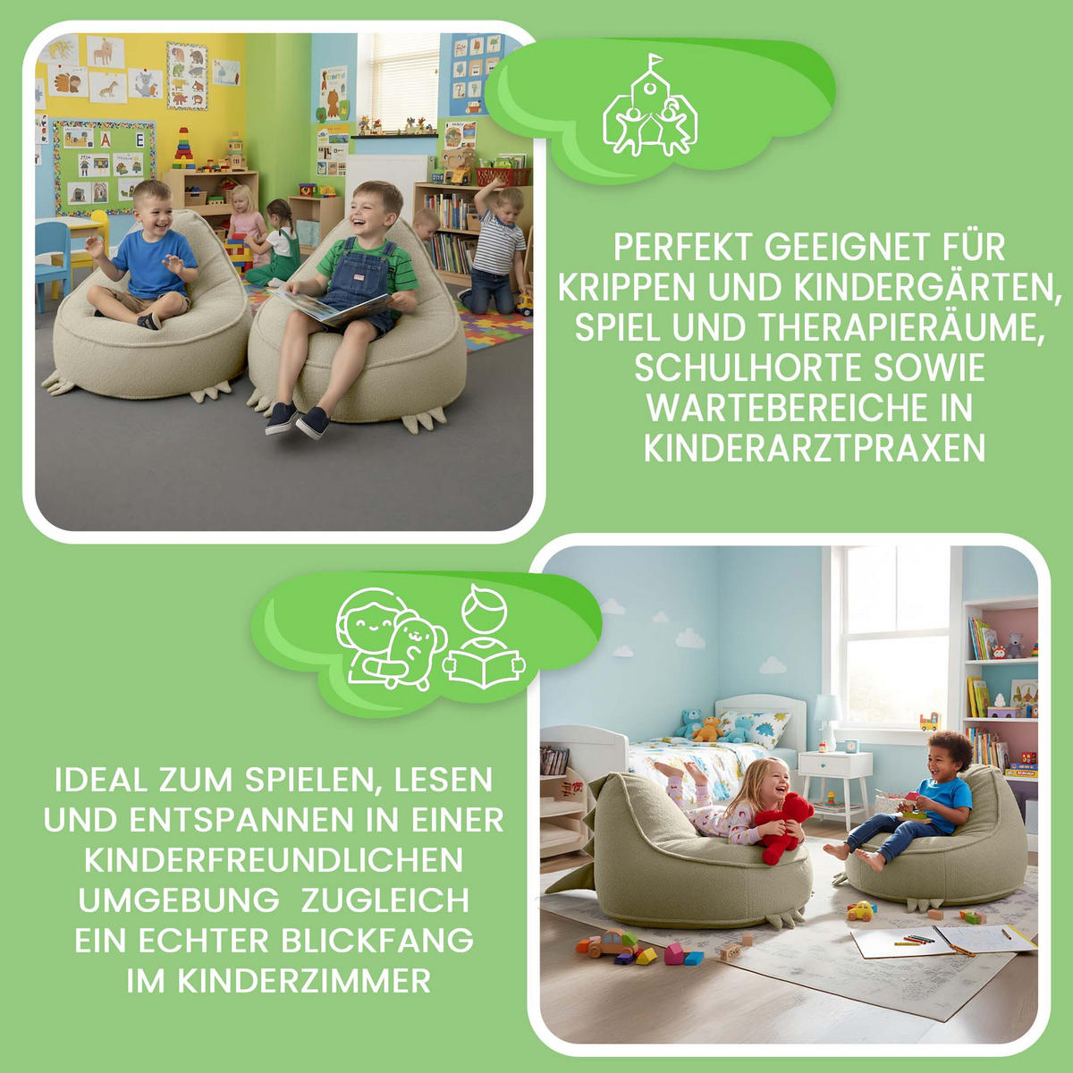 SITZSACK FÜR KINDER Dino 75/75/55 cm, weicher Bouclé 315 g/m², abnehmbarer Bezug, Toasted Almond - Beige, Textil (75/55/75cm) - Dreamroots