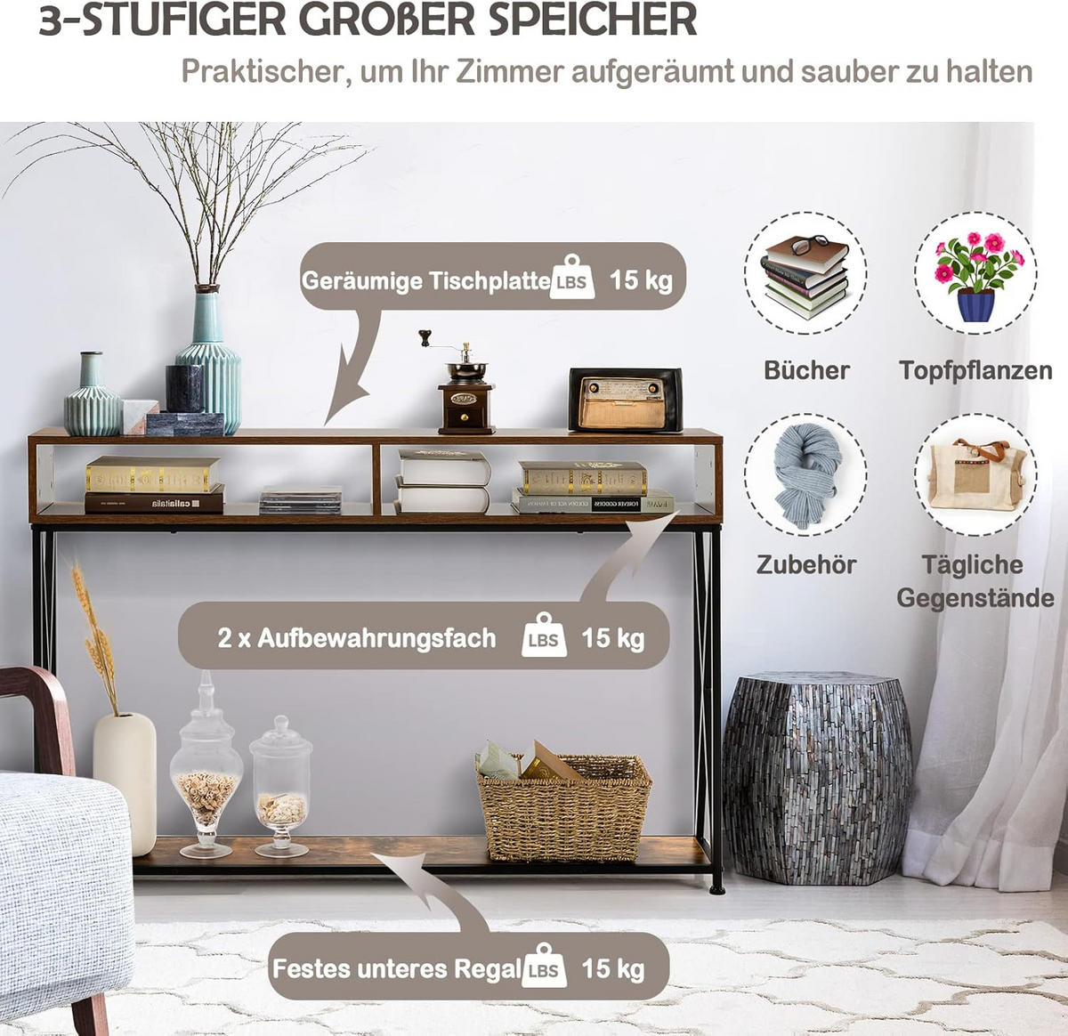 KONSOLENTISCH 79cm Braun - Braun, Holz (120/23/79cm) - COSTWAY