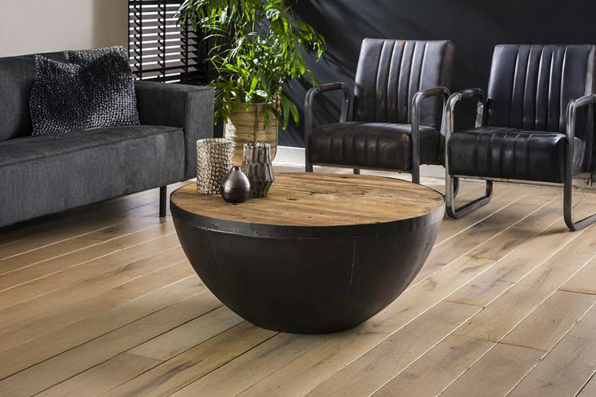 COUCHTISCH ELLA Braun Holz - Schwarz/Braun, Holz/Metall (90/90/40cm) - KAWOLA