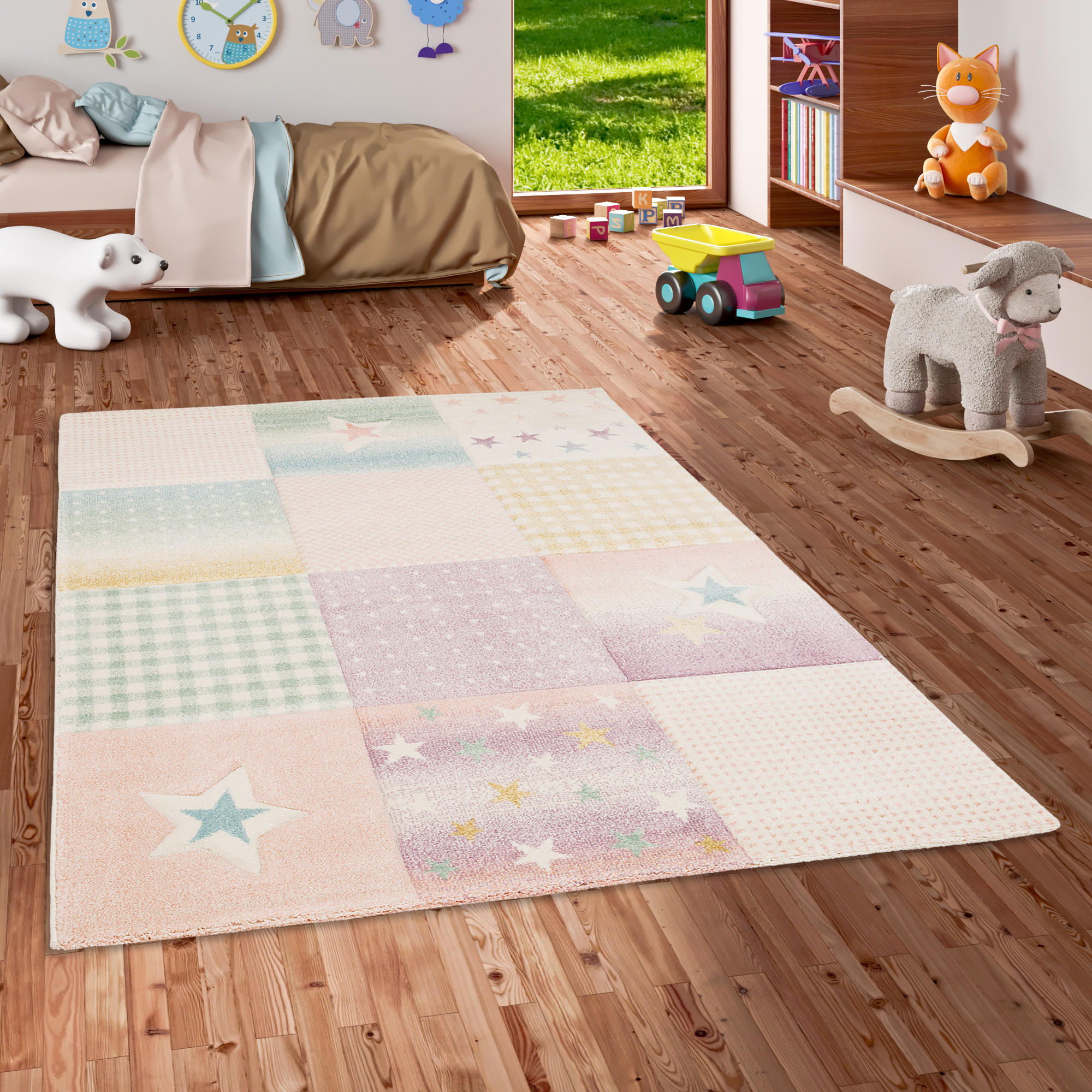 KINDER TEPPICH MAUI KIDS KARO STARS - Rosa, Textil (120/170cm) - Pergamon