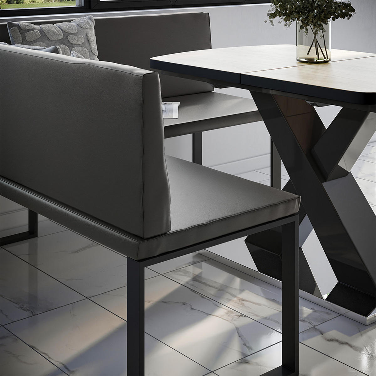 ESSZIMMER-ECKBANK Ravon Schwarz 150 x 150 cm - Schwarz, Textil (150/87/150cm) - Vicco