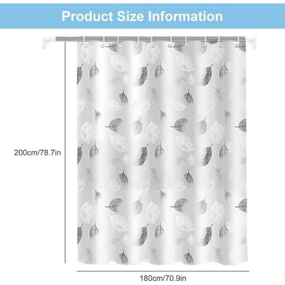 DUSCHVORHANG PEVA 180 x 200 cm wasserdicht Badewanne mit Haken ideal für Familien - Grau, Textil (180/200cm) - MCBOSON