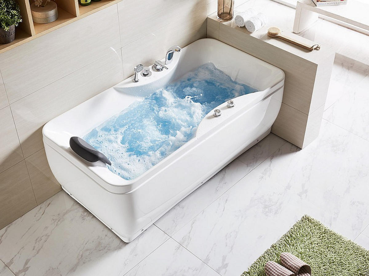 WHIRLPOOLBADEWANNE - 1 -Sitzer - Acryl - weiß - GAVINO - Weiß, Kunststoff (150/54.5/75cm) - Vente-Unique