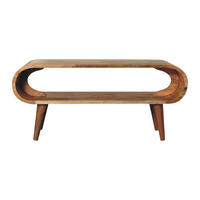 COUCHTISCH aus Massivholz im Eichenholz-Finish, Offener Stauraum, Nordische Beine - Eichefarben/Messingfarben, Holz/Metall (35/90/40cm) - Artisan Furniture