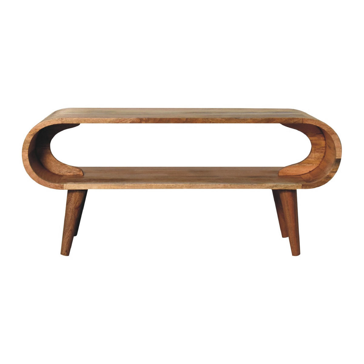 COUCHTISCH aus Massivholz im Eichenholz-Finish, Offener Stauraum, Nordische Beine - Eichefarben/Messingfarben, Holz/Metall (35/90/40cm) - Artisan Furniture