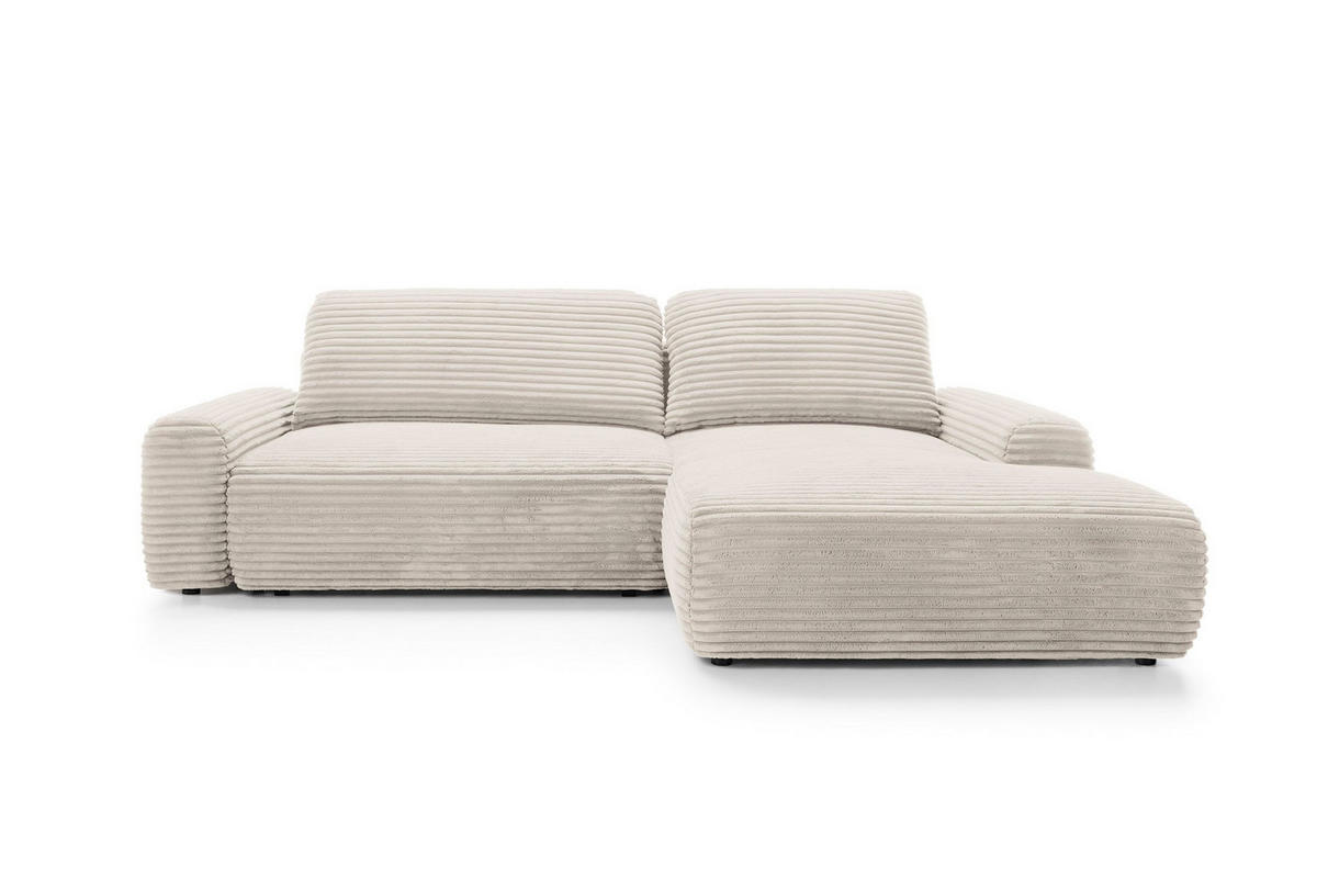 ECKSOFA OSSO Creme Velours-Stoff mit Schlaffunktion - Creme, Holz (264/162cm) - MASSENO