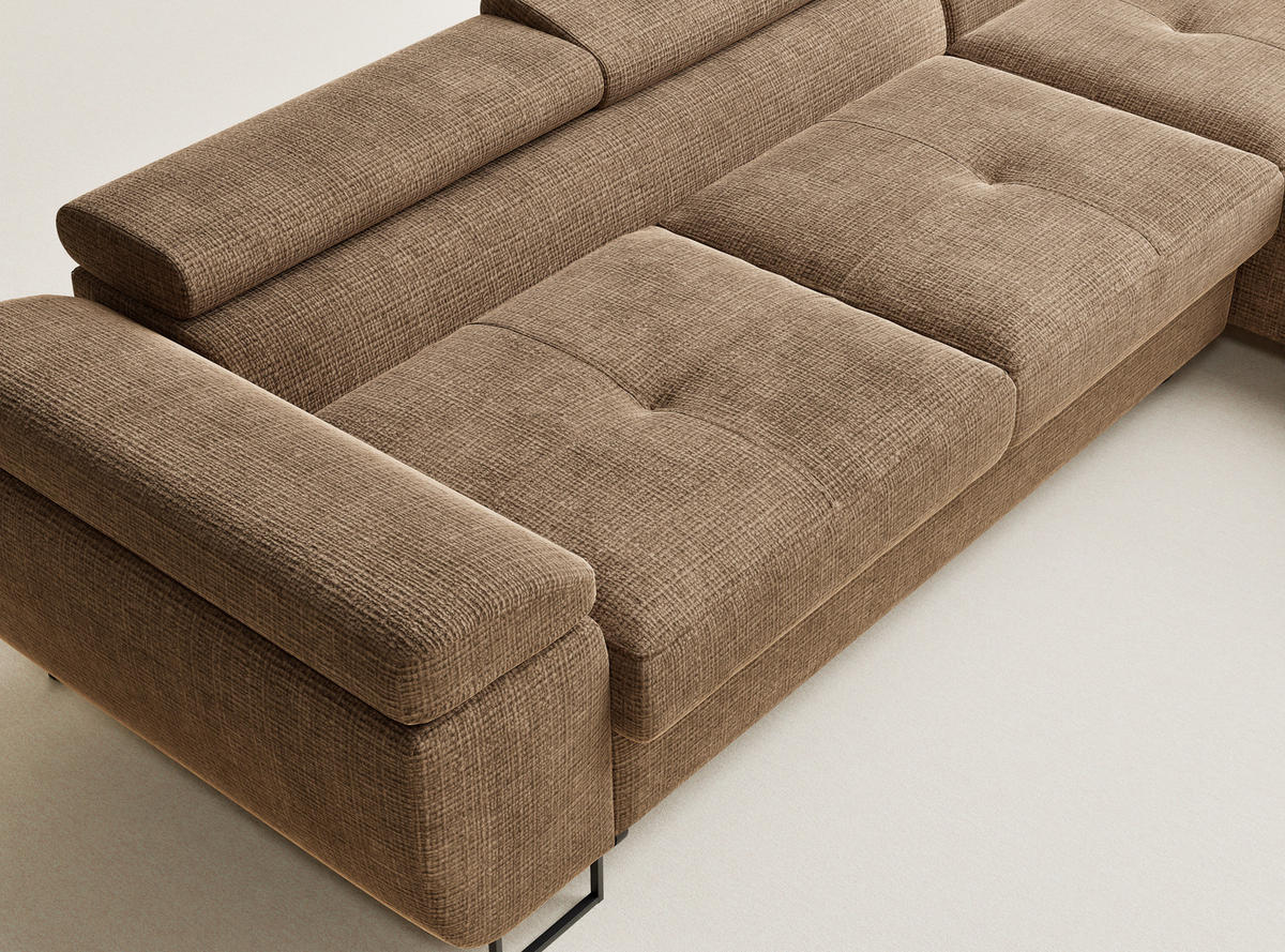 ECKSOFA Concord Hellbraun Chenille-Stoff - Rechts Seite - Hellbraun/Schwarz, Holz/Holzwerkstoff (277/203cm) - Maison de Reve