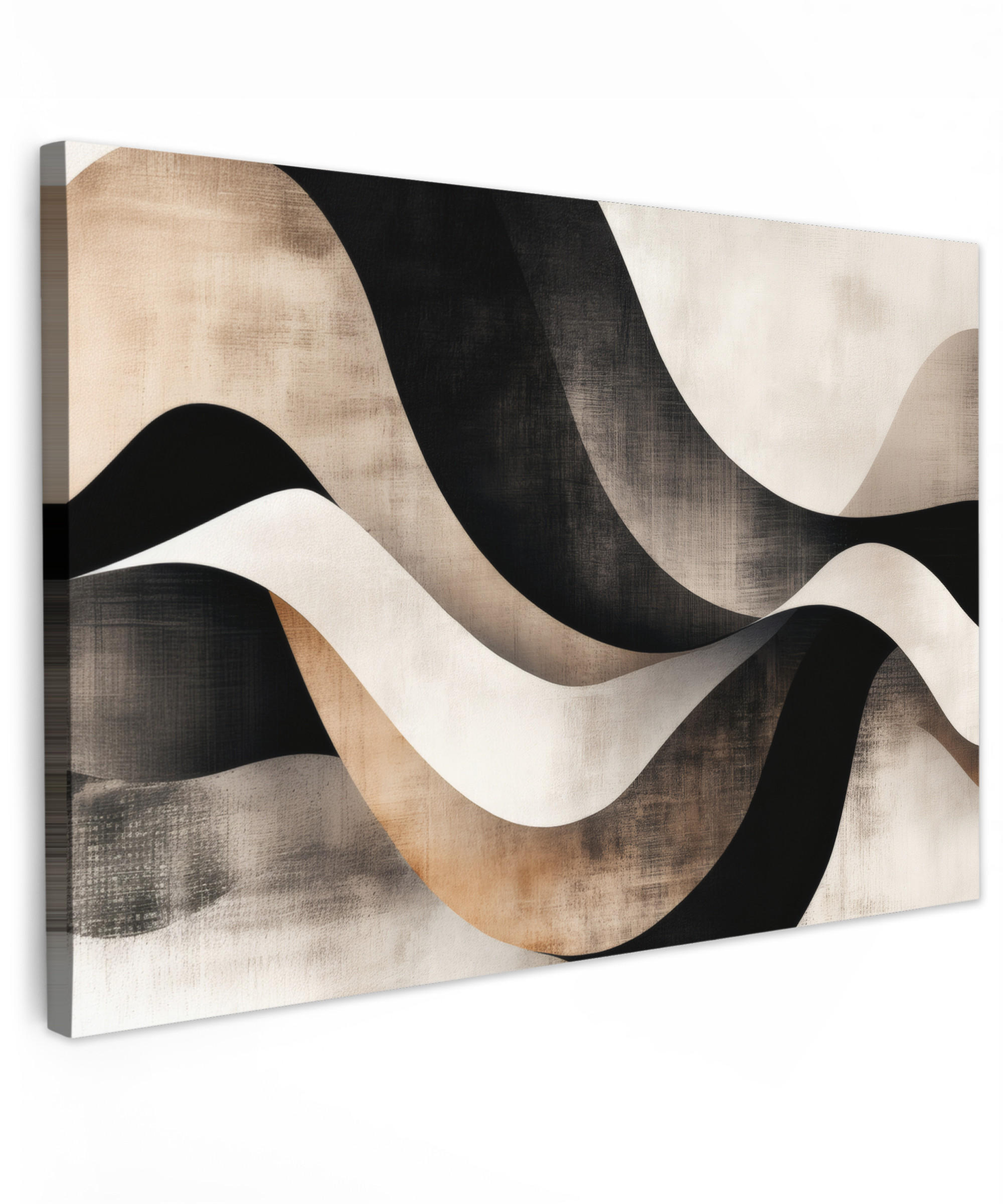 LEINWANDBILD Abstrakt - Wellen - Schwarz - Verwittert Wohnzimmer Groß 120x80 cm - Trüffeleichefarben, Textil (120/80cm) - MuchoWow