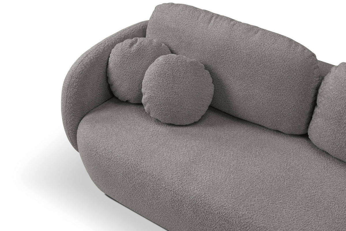 BETTSOFA AMICO Grau Bucle-Stoff mit Schlaffunktion - Grau, Holz (238/86.5/101cm) - MASSENO