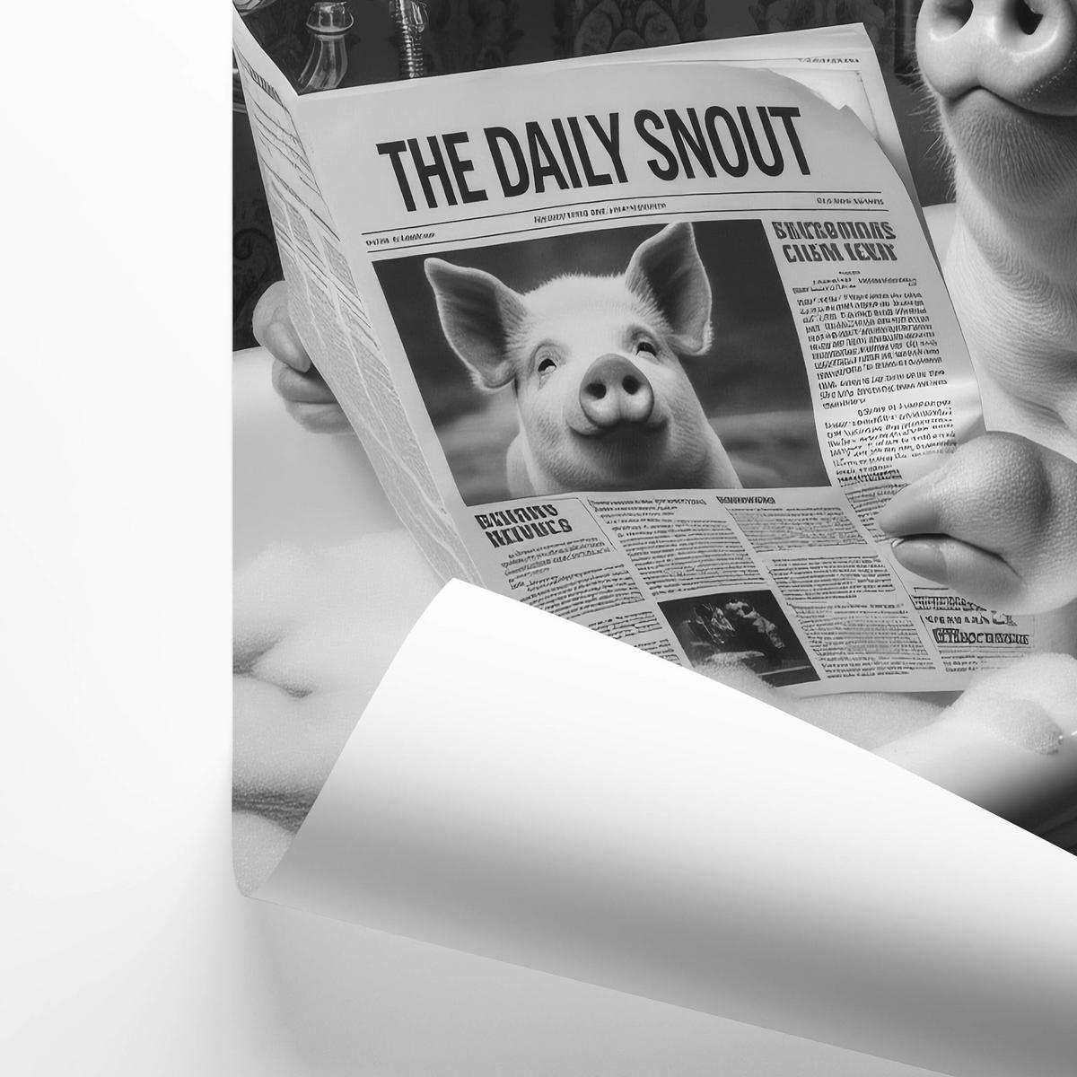POSTER für Badezimmer WC SCHWEIN in Badewanne Zeitung Abstraktion 30x40cm - Schwarz/Weiß, Papier (30/40/1cm) - Muralo