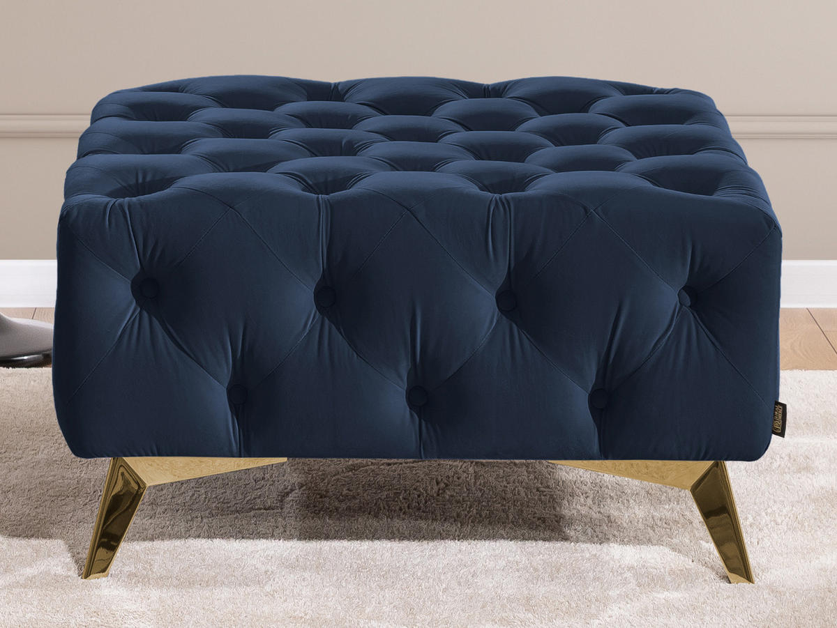 HOCKER Chesterfield Whitby Marineblau Samt mit goldenen Füßen - Blau/Goldfarben, Holz/Textil (80/45/80cm) - S-Style Möbel