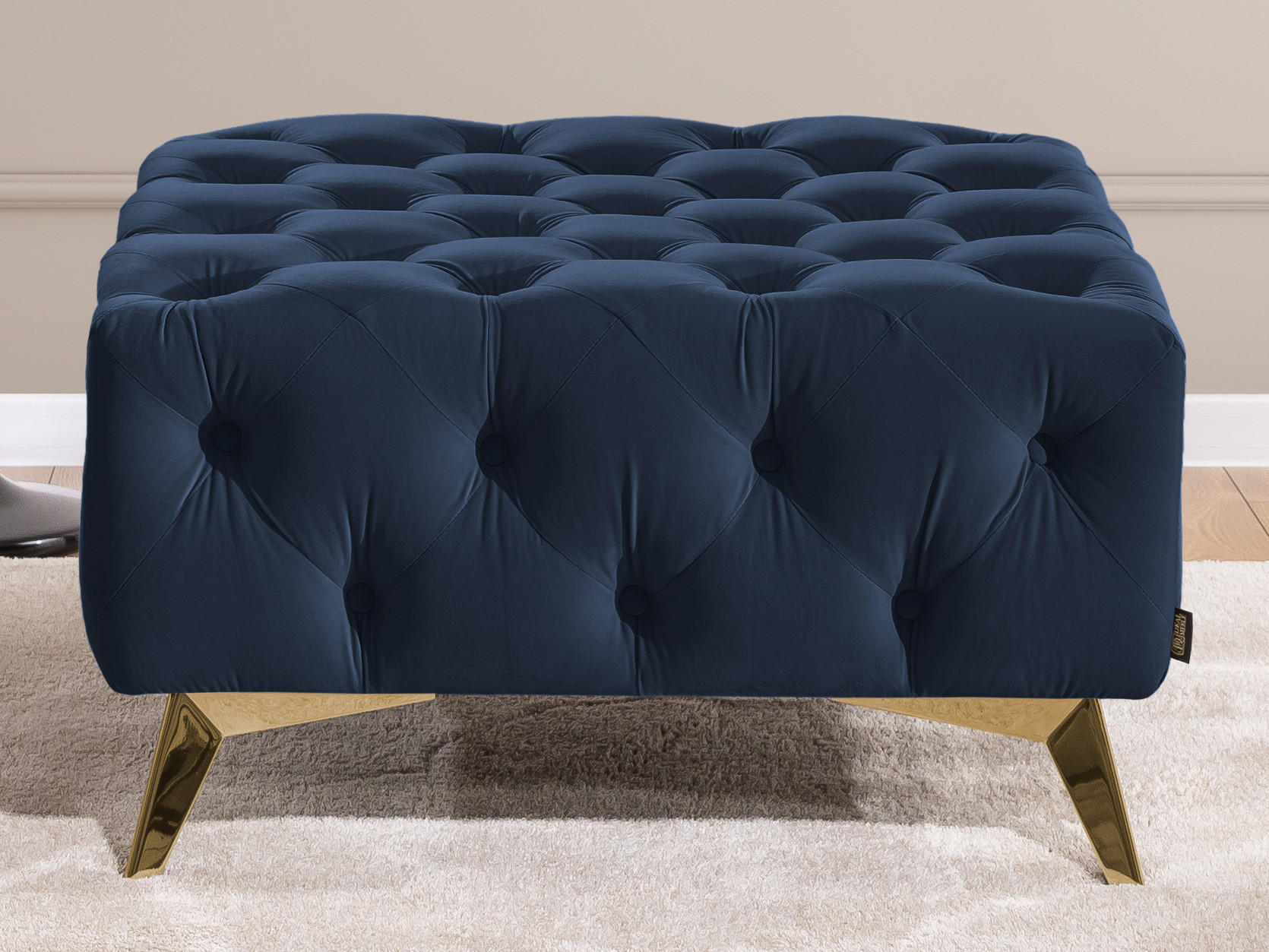 Thumbnail - S-Style Möbel Hocker, Blau, Textil, Echtholz,Birke, Buche, 1-Sitzer, Füllung: Polyetherschaumkern, 80x45x80 cm, Blauer E...