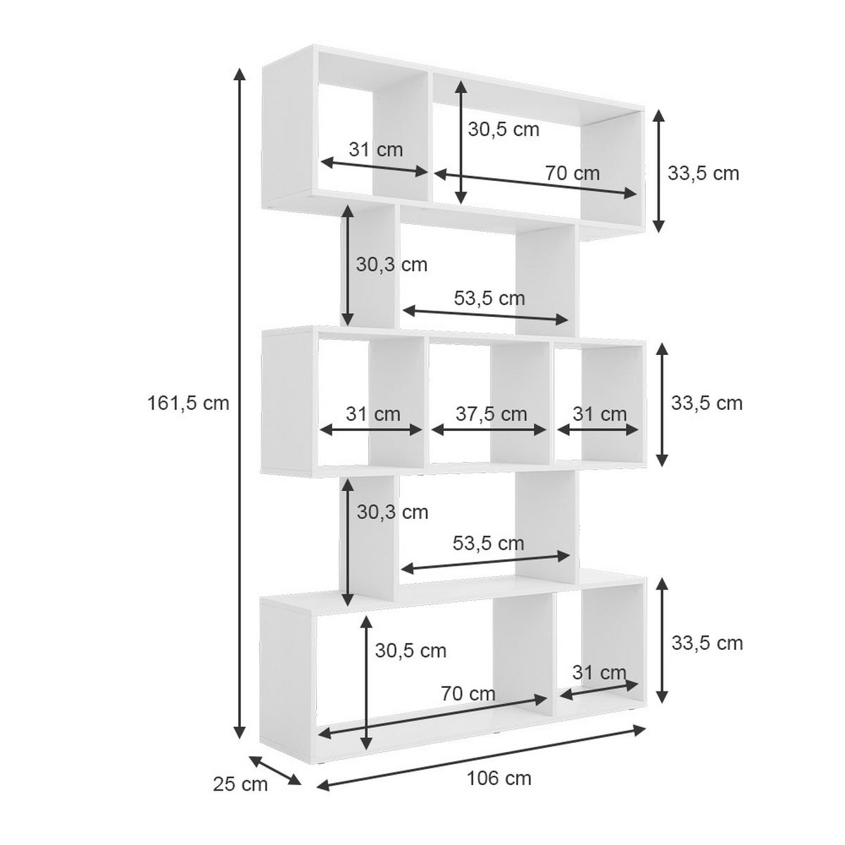 RAUMTEILER Aramis Weiß 106 x 161.5 cm 9 Fächer - Weiß, Holzwerkstoff (106/161.5/25cm) - Vicco