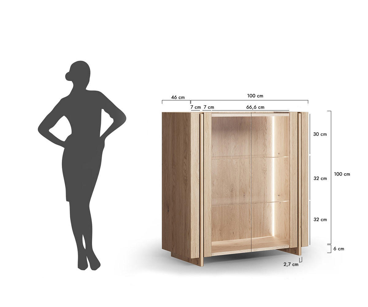 VITRINE Travertino Wildeiche gebleicht 100 / 46 / 106cm - Wildeiche, Glas/Holz (100/106/46cm) - Feldmann-Wohnen