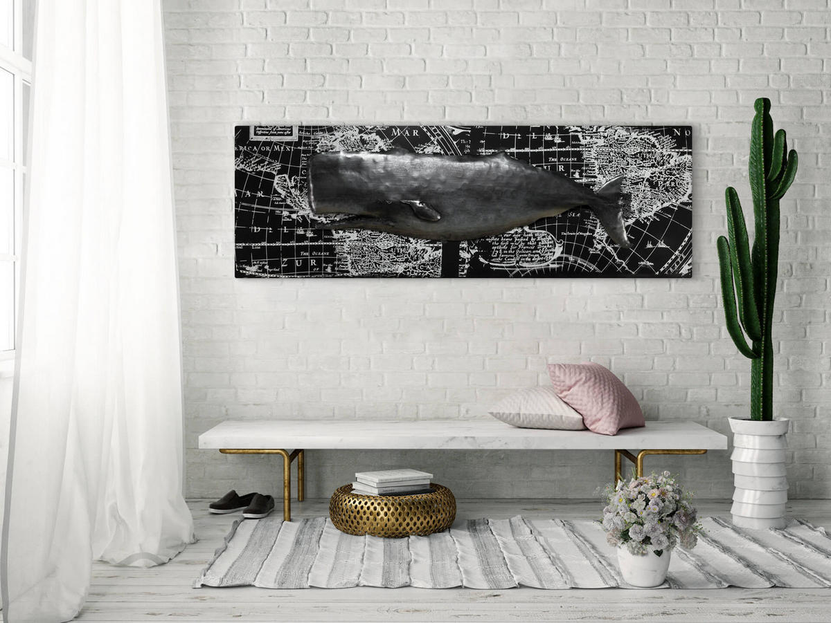 METALLBILD Schwarz-Weiß 144/44 cm - Schwarz, Metall (5.8/44cm) - KUNSTLOFT