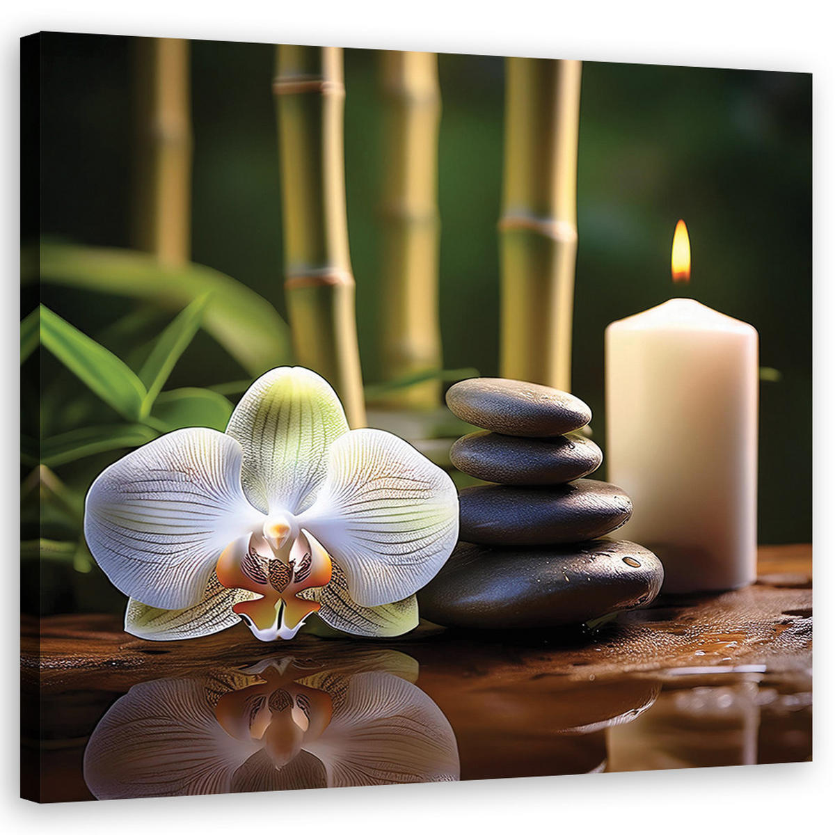 WANDBILD zen komposition - Grün, Textil (50/50cm) - Feeby