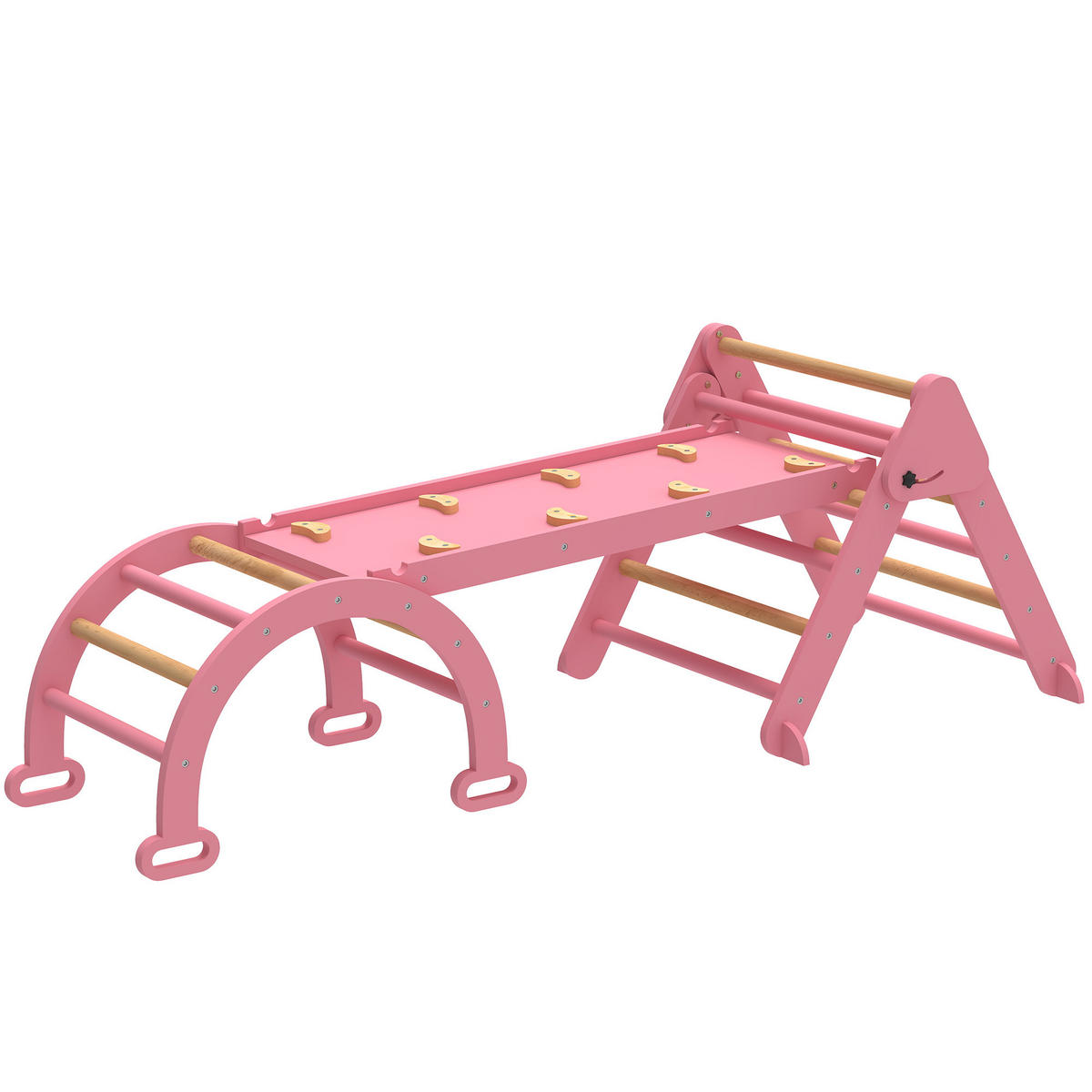 KLETTERGERÜST 7-in-1 DE-09885 Natur - Pink, Holz (70/59/188cm) - ComfortXL
