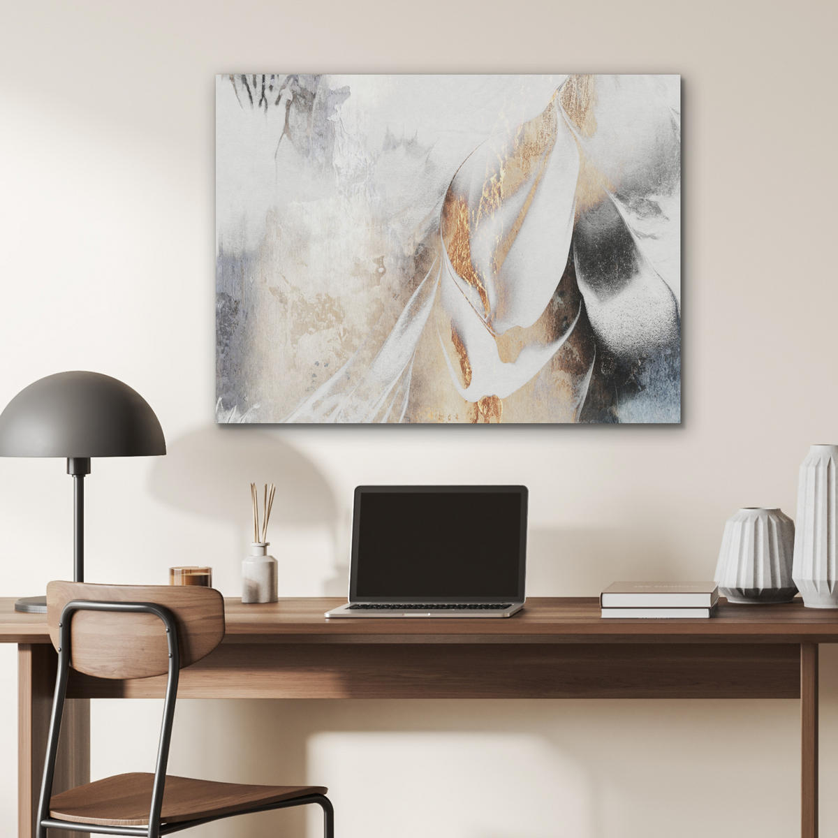 AKUSTIKPANEEL Luxus - Abstrakt - Gold - Weiß 80x60 cm - Goldfarben, Textil (80/0.9/60cm) - MuchoWow