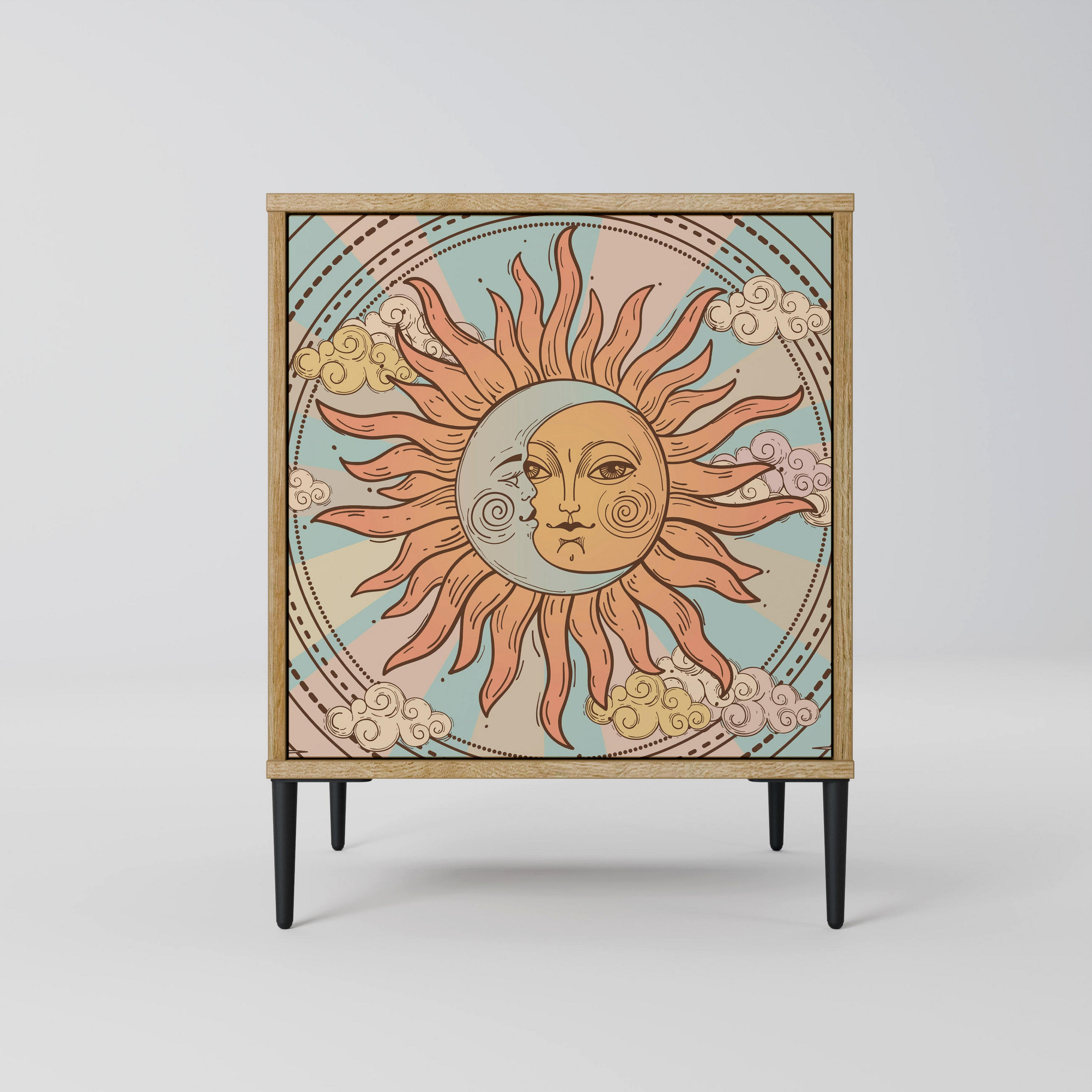 SIDEBOARD MYSTICAL STRUCTURE, Eichefarben, 57,5x42x72,5 cm, Schwarze Metallfüße - Eichefarben/Multicolor, Holzwerkstoff/Metall (57.5/72.5/42cm) - SpaceRebels