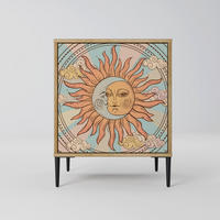 SIDEBOARD MYSTICAL STRUCTURE, Eichefarben, 57,5x42x72,5 cm, Schwarze Metallfüße - Eichefarben/Multicolor, Holzwerkstoff/Metall (57.5/72.5/42cm) - SpaceRebels