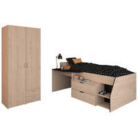 KINDERZIMMER-SET 2-teilig Eiche Jackson, schwarz, Jugendzimmer mit Stauraumbett - Eichefarben/Silberfarben, Holzwerkstoff/Kunststoff (203/185/135cm) - Parisot Meuble