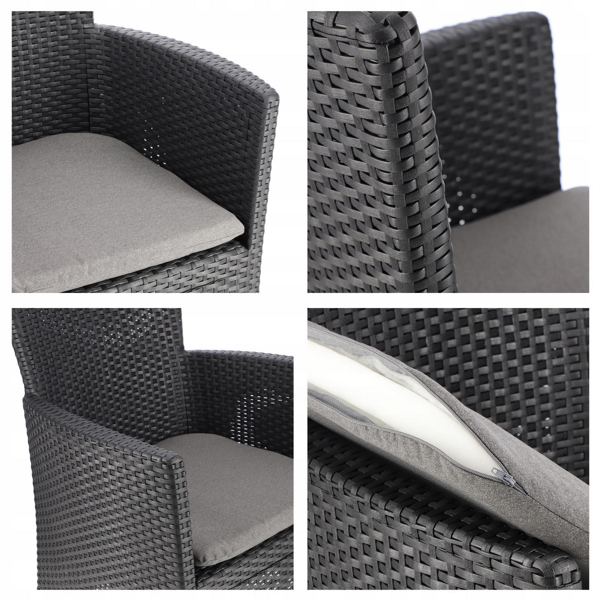 GARTENMÖBEL-SET, 2 Stühle + Tisch, Graphit - Graphitfarben, Kunststoff (60/62cm) - KADAX