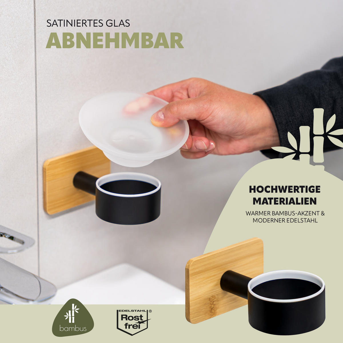 SEIFENSCHALE PIAZZA BLACK TAPE BAMBUS, Edelstahl, Bambus, schwarz - Schwarz, Naturmaterialen (11/6/14cm) - bremermann
