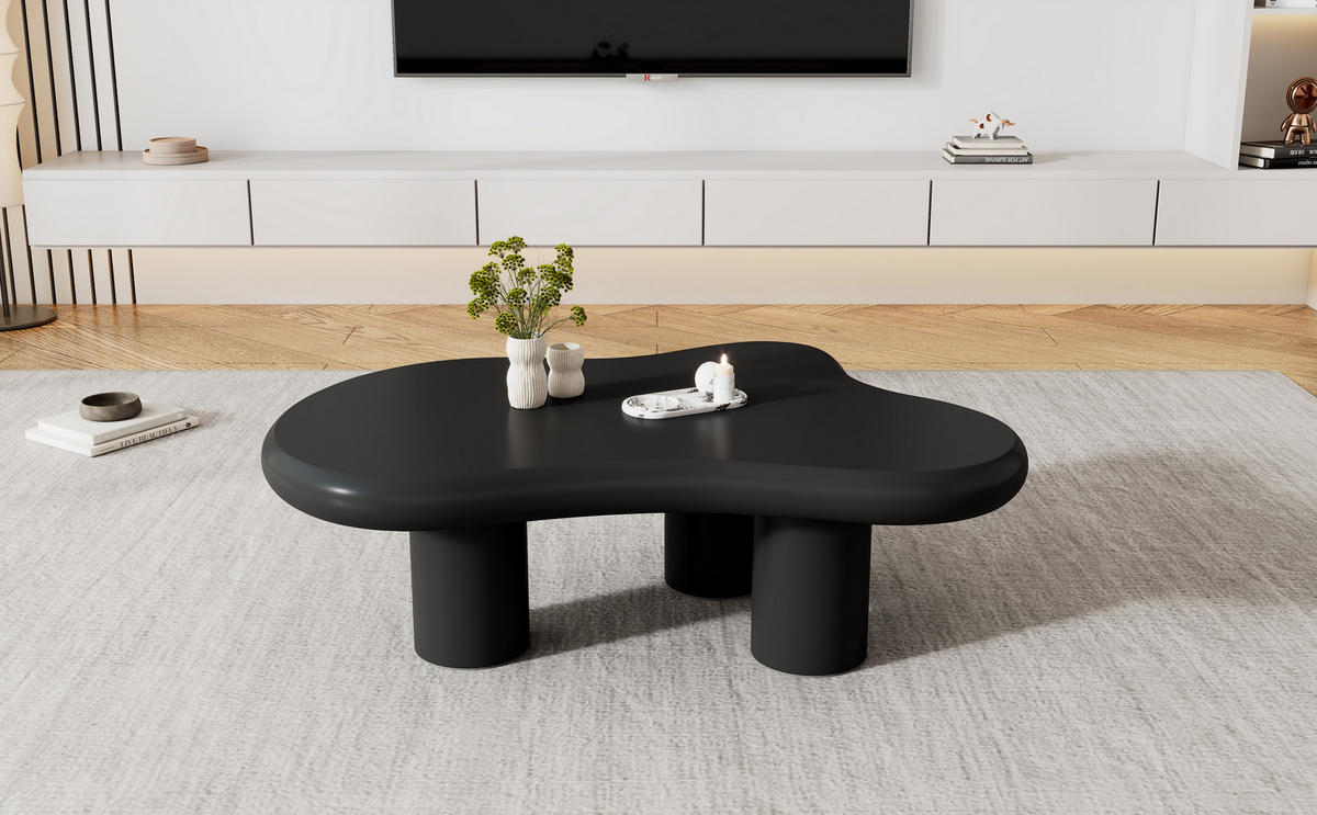 COUCHTISCH in Wolkenform, MDF lackiert, Schwarz mit Filzgleitern, 97/67/32 cm,Schwarz - Schwarz, Holzwerkstoff (67/97/32cm) - Redom