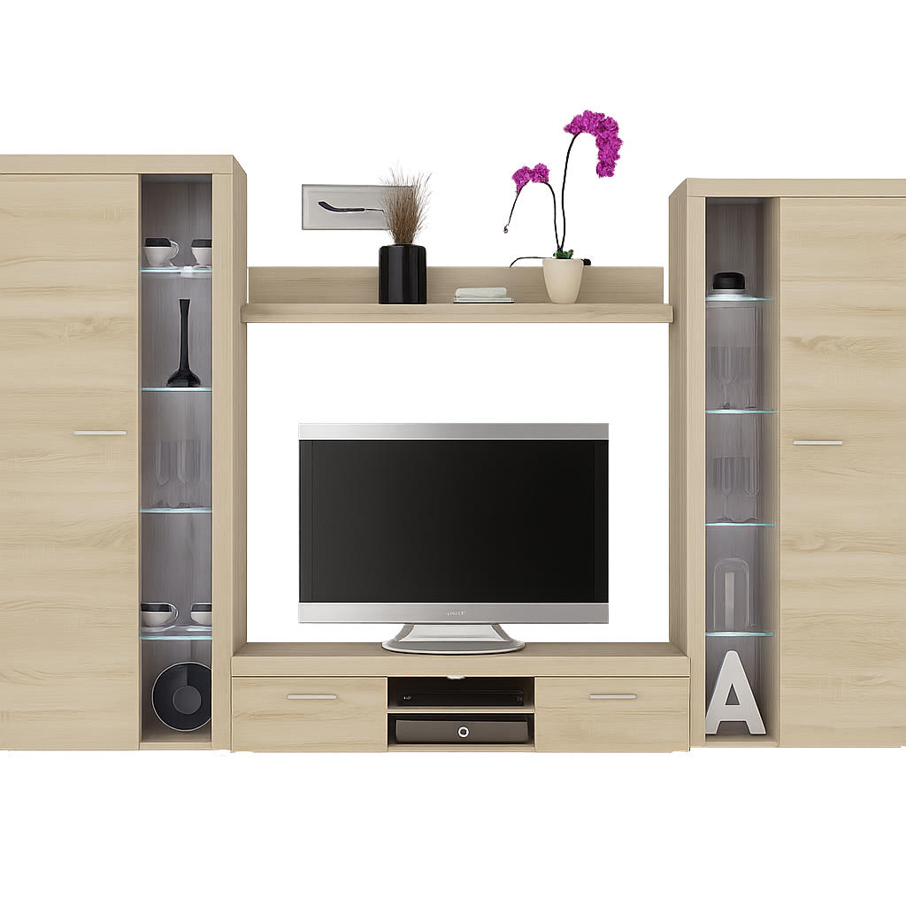 WOHNWAND OKTAWIA XL - Sonoma Eiche, Holzwerkstoff (300/190/40cm) - Meblini