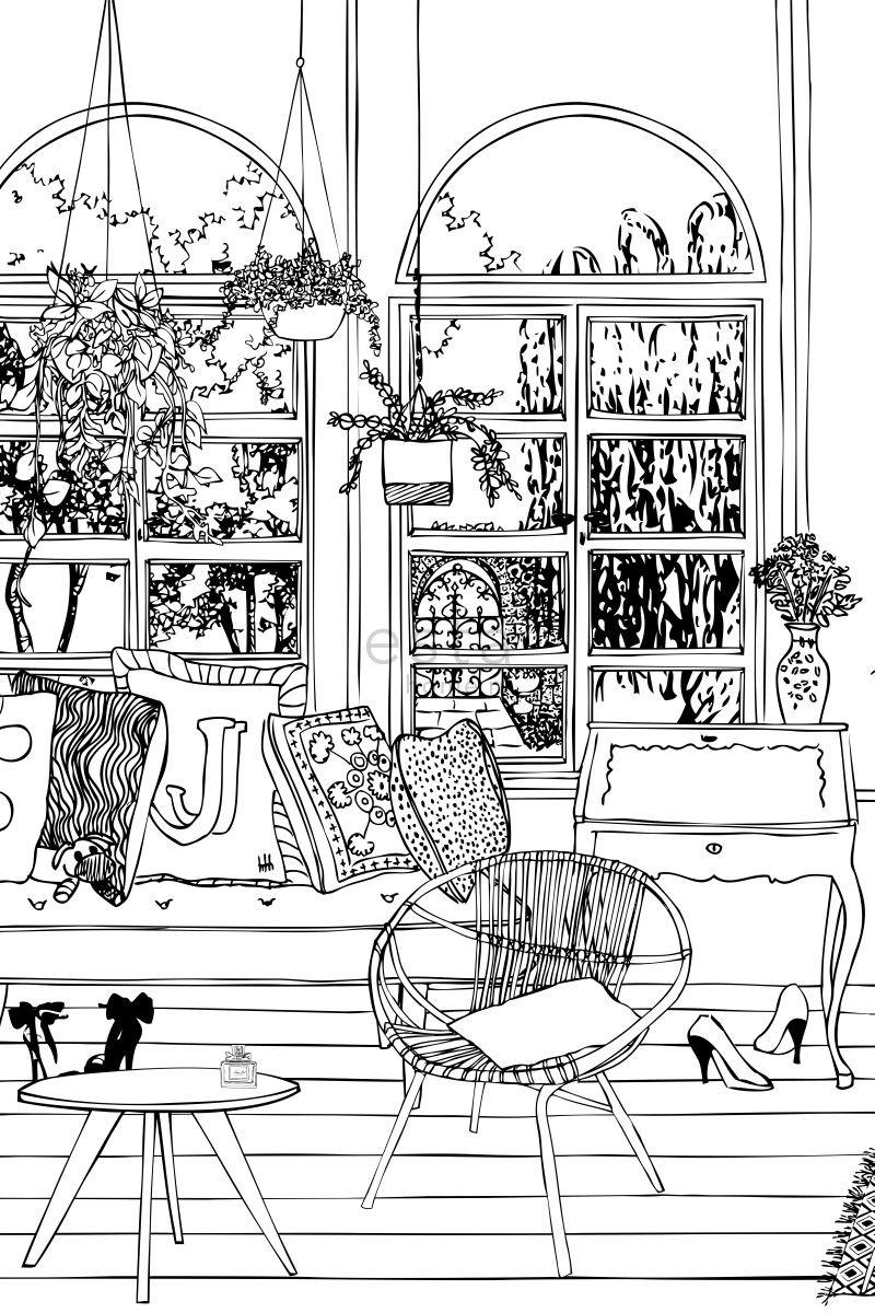 FOTOTAPETE Wohnzimmerzeichnung 186 x 279 cm - Schwarz, Papier (186/279cm) - ESTAhome