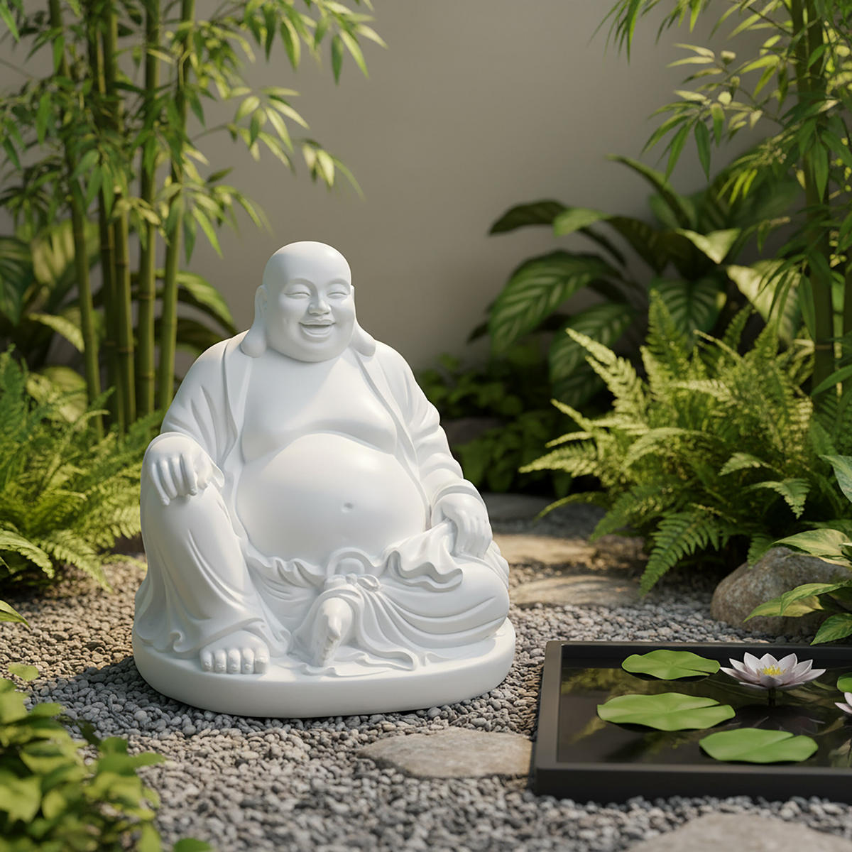 BUDDHA Figur - Weiß, Kunststoff (43/45/43cm) - Relaxdays