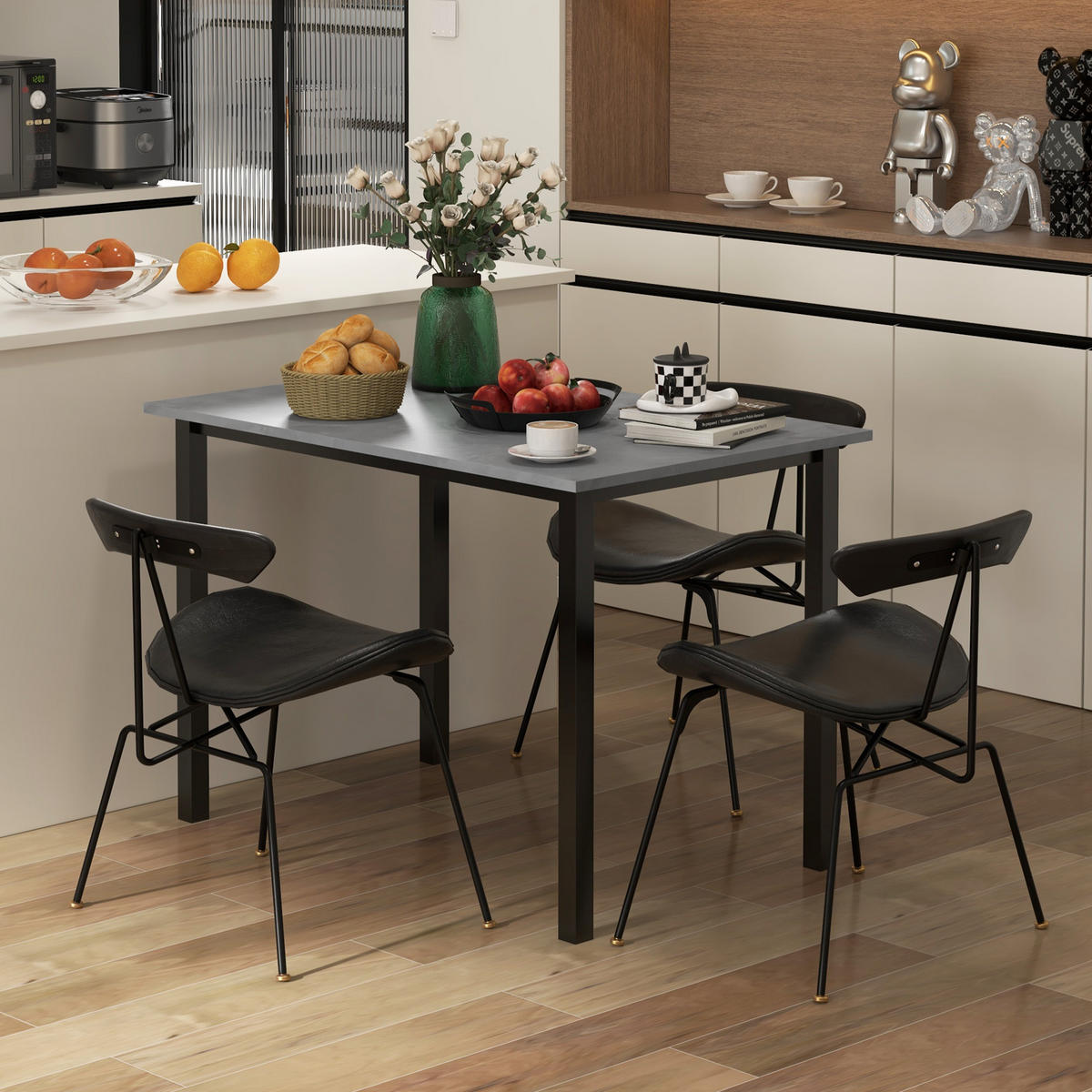 ESSTISCH erweiterbar Küchentisch Esszimmertisch für 6 Personen Stahl Dunkelgrau - Dunkelgrau, Kunststoff (160/70/76cm) - HOMCOM
