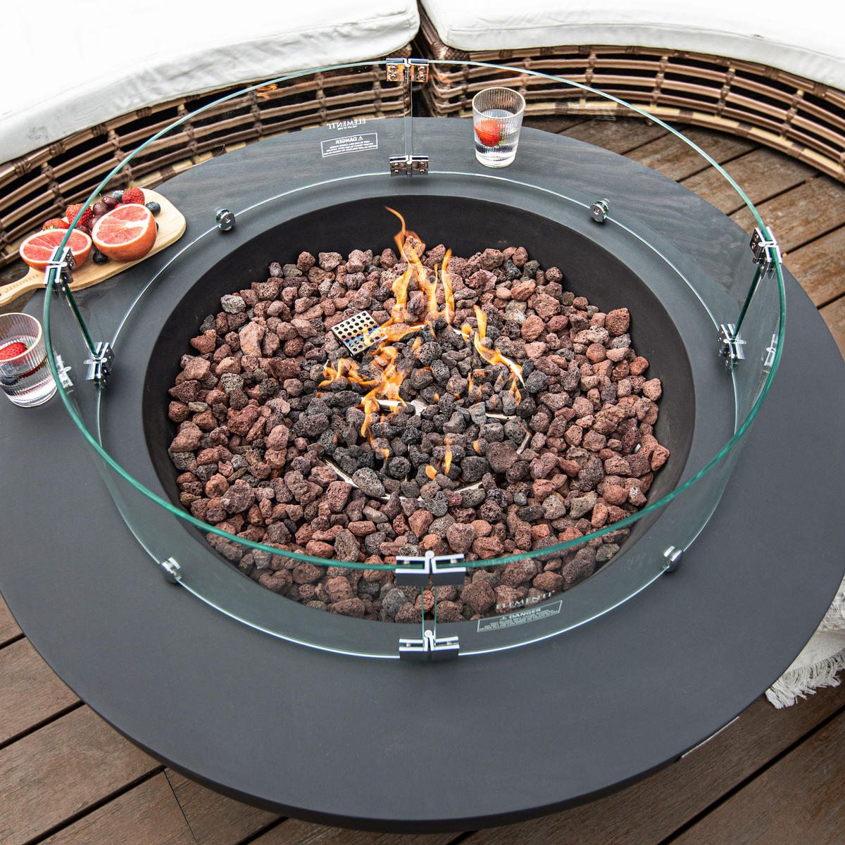 FEUERTISCH LUNAR BOWL Gasfeuerstelle aus GF-Beton 107/107/40 cm - Dunkelgrau, Naturmaterialien (107/40/107cm) - Elementi