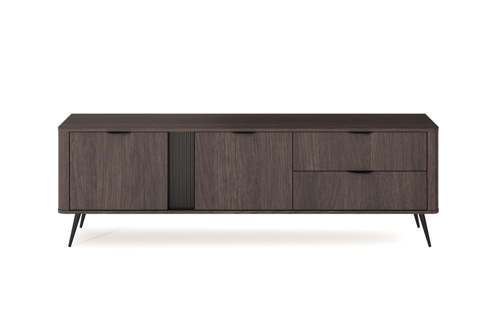 TV-LOWBOARD Terzo 2D 2S Eiche Dunin mit Rillendekor - Schwarz Metallfüße - Eichefarben/Schwarz, Holz/Holzwerkstoff (195/61/38cm) - Ravio