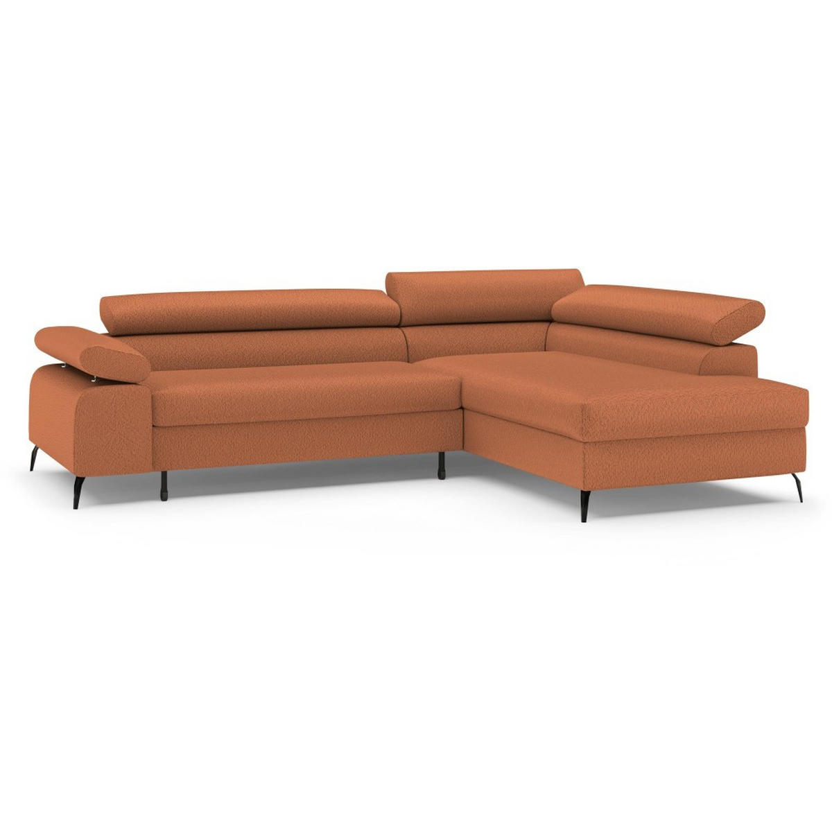 ECKSCHLAFSOFA Mellow mit Bettkasten, Ziegelrot, rechts - Rostfarben/Schwarz, Textil (270/205cm) - Beautysofa