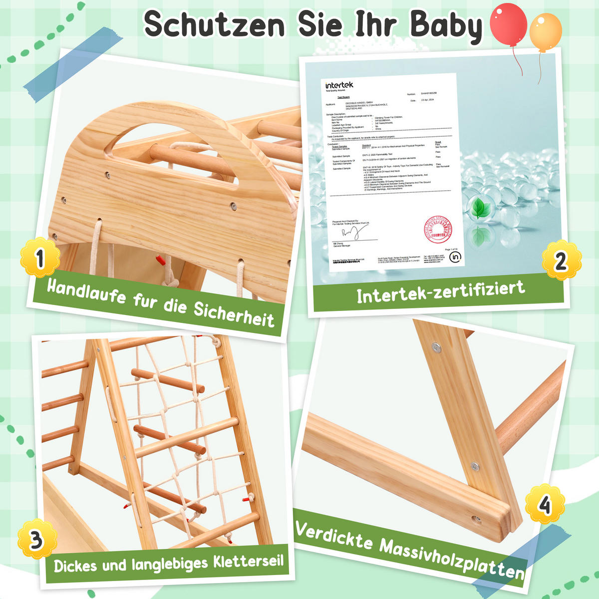 KLETTERGERÜST 7in1 Kinder Holz Rutsche Schaukel - Naturfarben, Holz (134/120cm) - Fortuna Lai