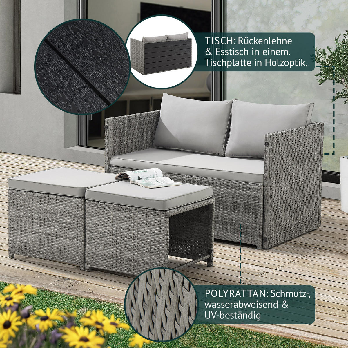 SITZGRUPPE Athina Grau - Grau, Kunststoff - SVITA