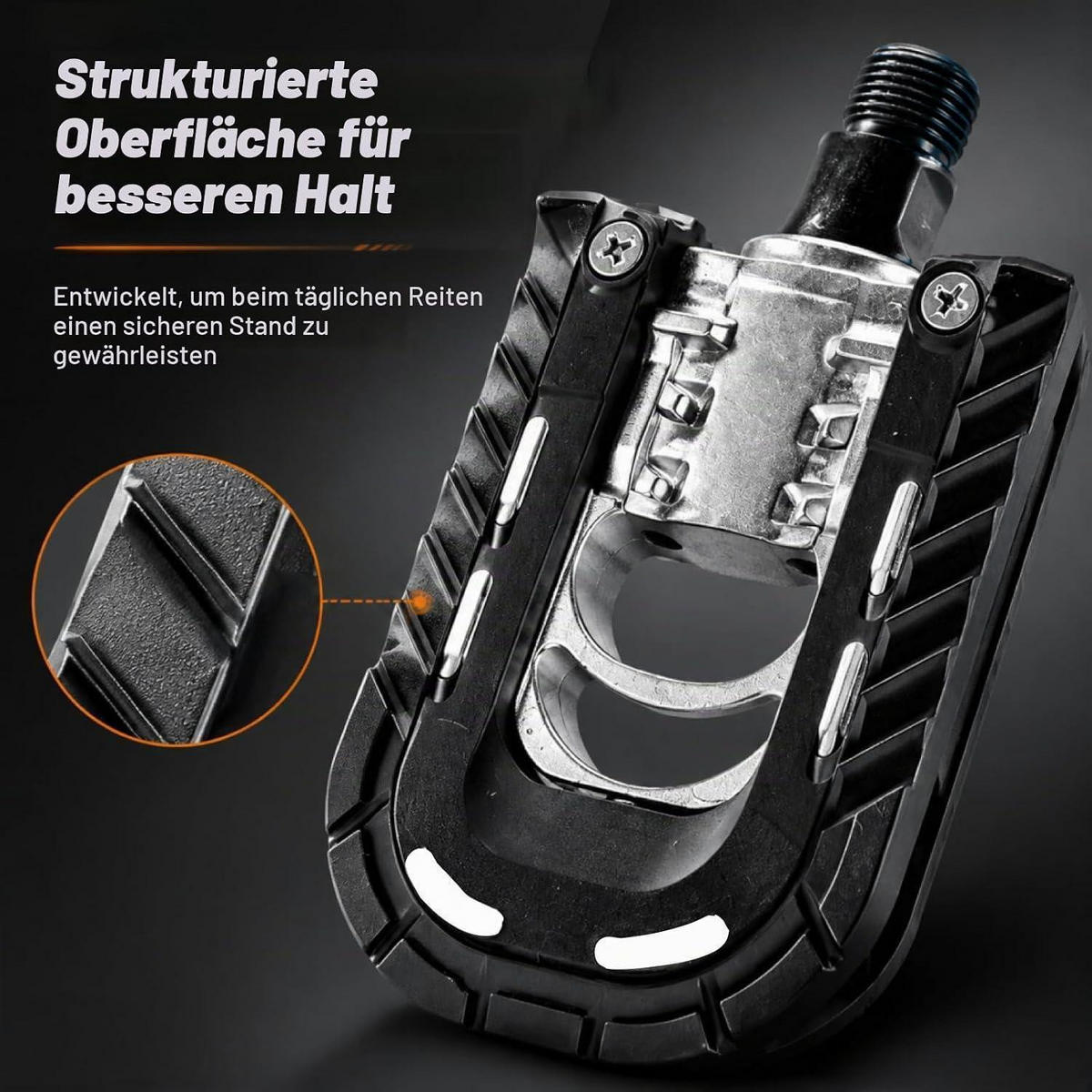 FAHRRADPEDALE 2-teiliges Set mit Reflektoren rutschfest 9/16 Zoll Aluminium faltbar - Schwarz, Kunststoff (6.9/2.7/12.4cm)