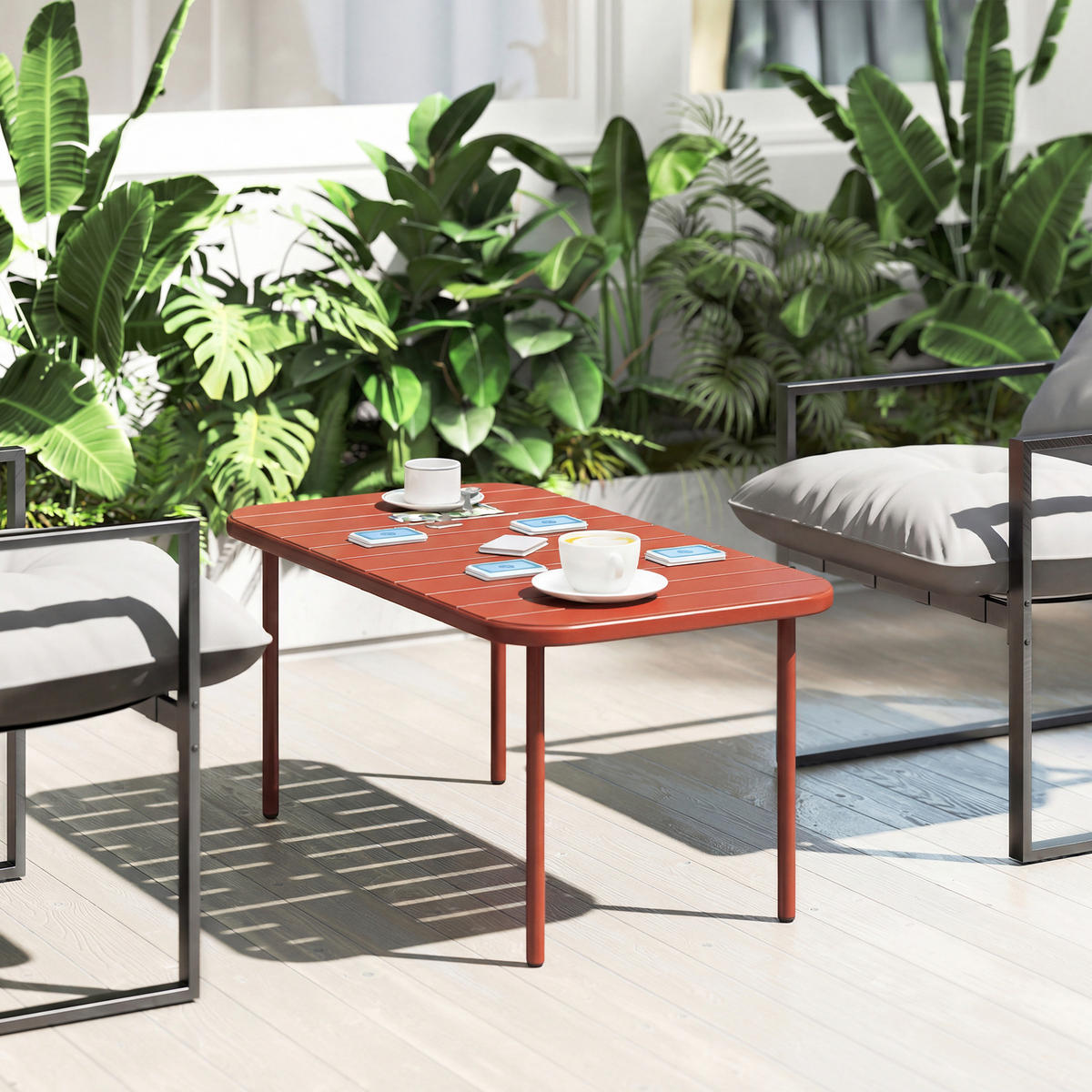 GARTENBEISTELLTISCH DE-14211 rechteckig 90x50 cm, verzinkter Stahl Rot - Rot, Metall (90/50/43cm) - ComfortXL