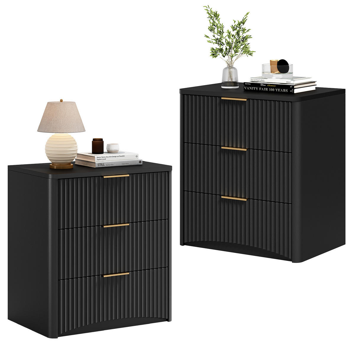 NACHTTISCH 58/64/38 cm Schwarz aus MDF mit 3 Schubladen - Schwarz, Holzwerkstoff (58/64/38cm) - OKMYHOME