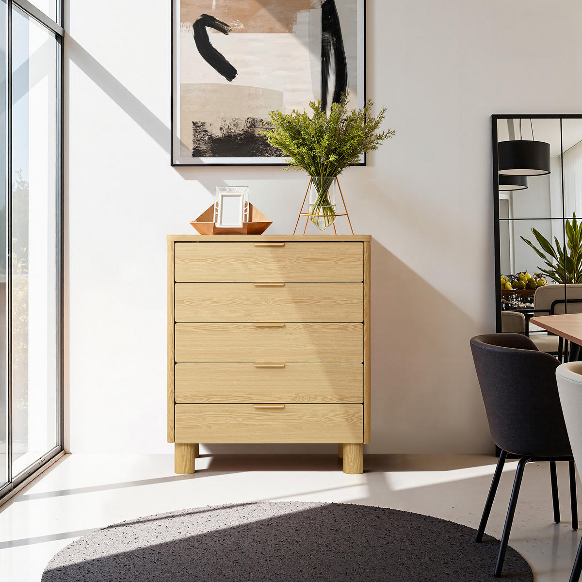 KOMMODE Modern mit 5 Schubladen, Holz | B80 x T40 x H95 cm - Braun, Holzwerkstoff (80/95/40cm) - Hometopia
