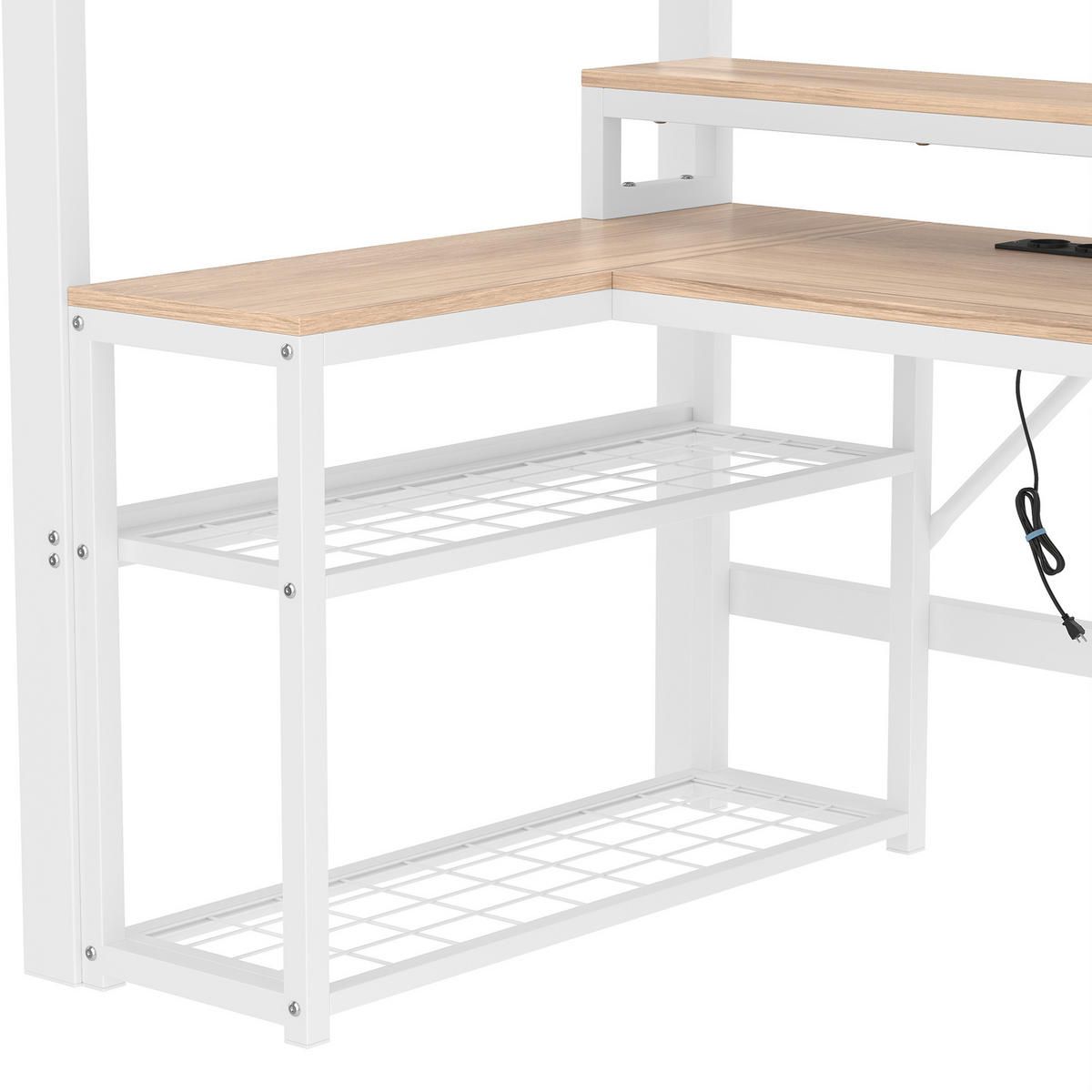 HOCHBETT 90/200 cm Weiß aus Metall mit Schreibtisch - Weiß, Metall (90/200cm) - OKMYHOME