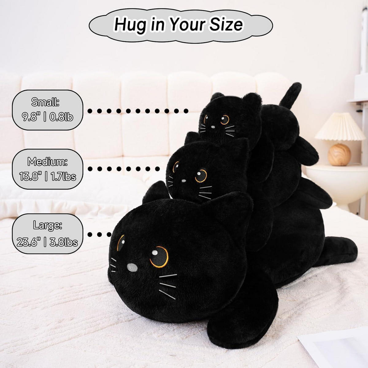 GEWICHTETES Plüschtier schwarze Katze als Kuscheltierkissen - Schwarz, Textil (18/35cm)