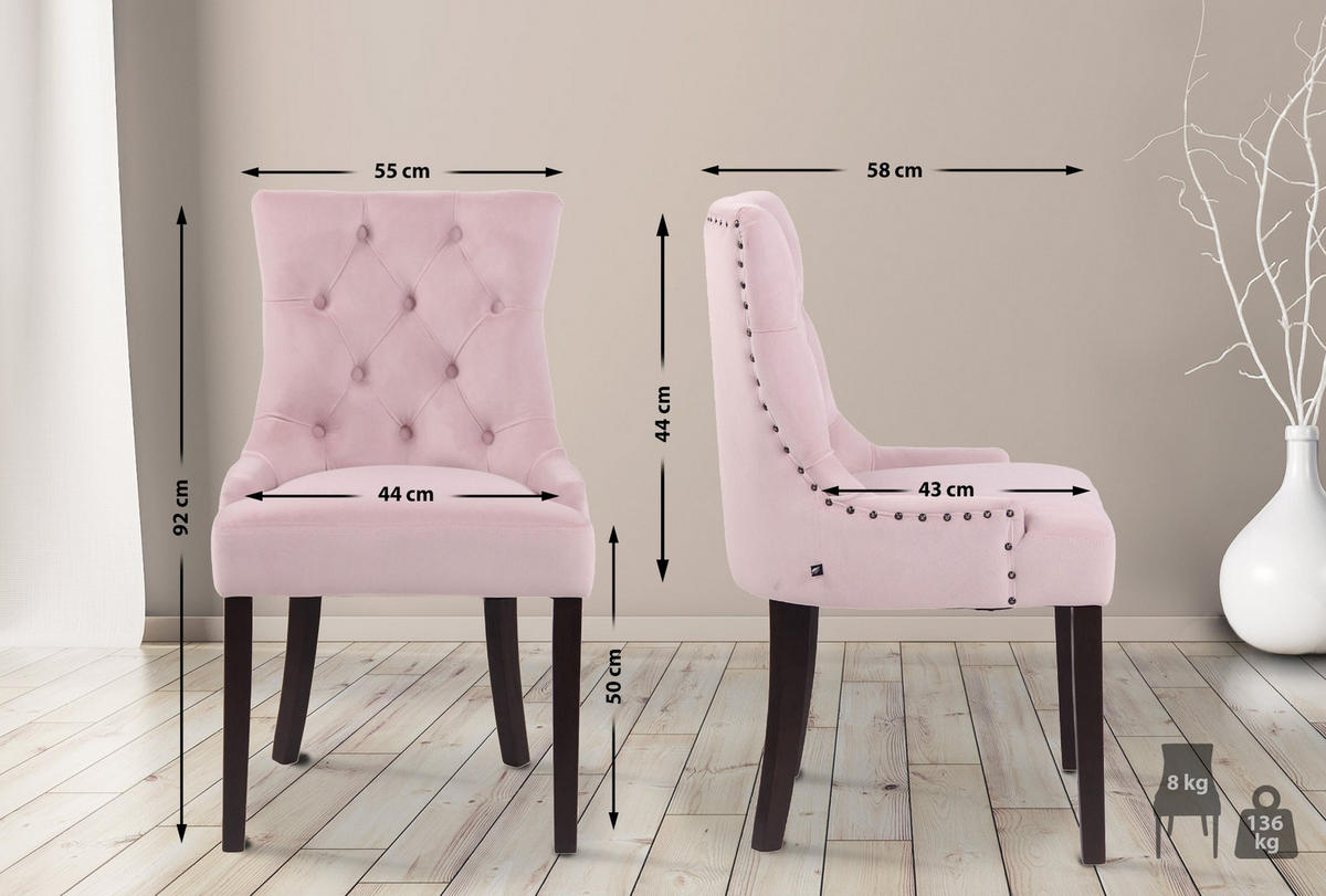 WOHNZIMMERSTUHL 4er Set Samt pink - Pink, Holz/Textil (55/92/58cm) - CLP