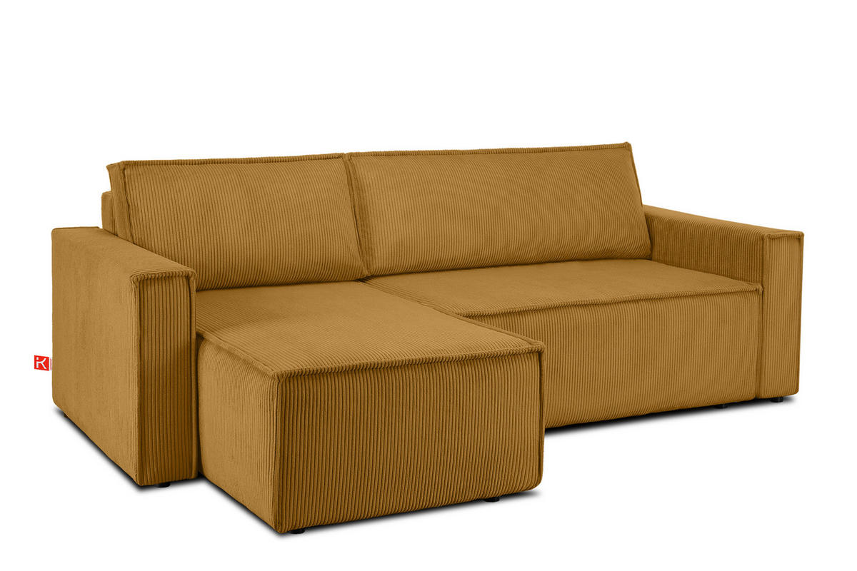 ECKSOFA-LINKS/RECHTS NAPI Schlaffunktion mit Cordbezug, Gelb - Gelb/Schwarz, Textil (246/148cm) - KONSIMO®