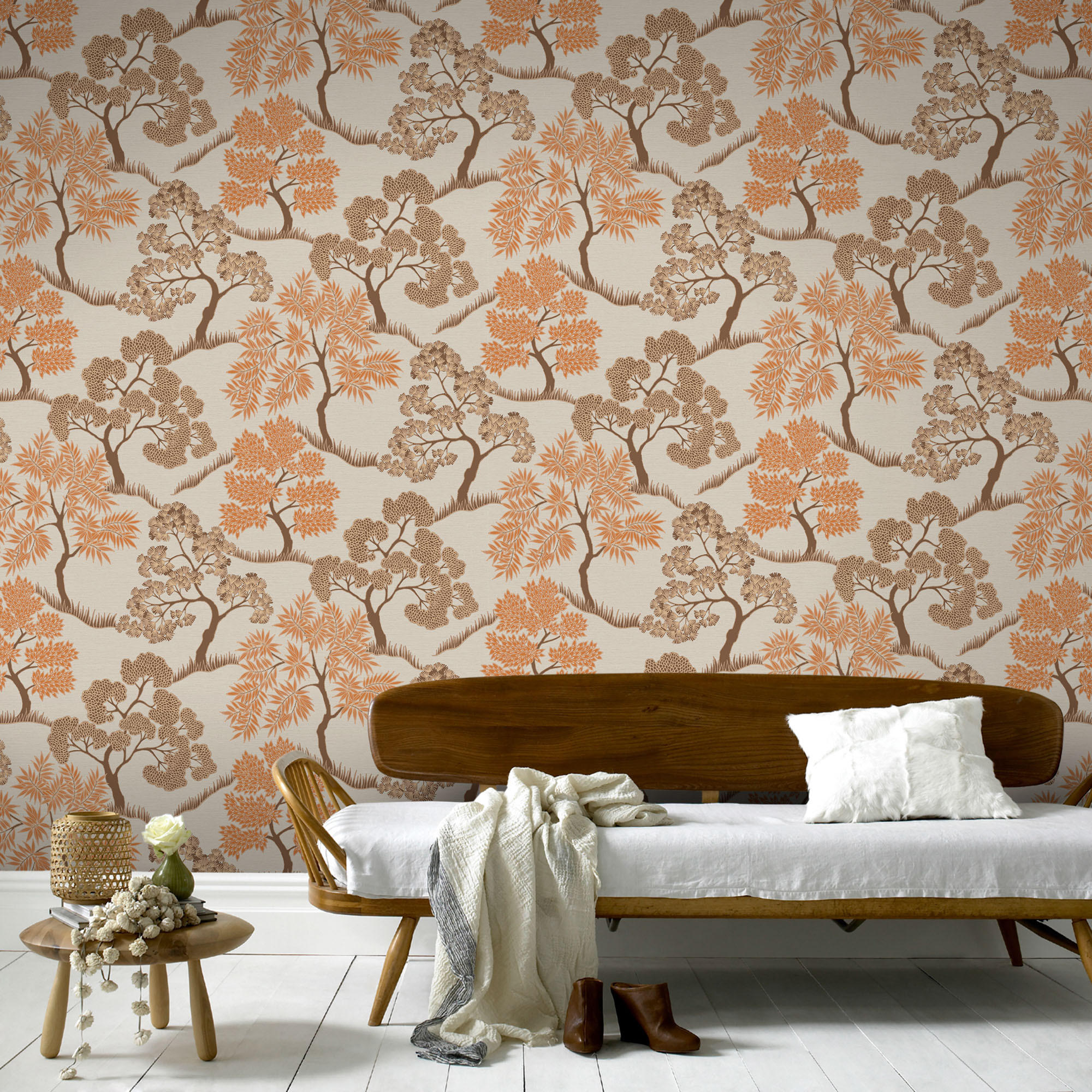 VLIESTAPETE Bäume Neutral Orange - Goldfarben/Orange, Papier/Kunststoff (52/1000cm) - Sublime