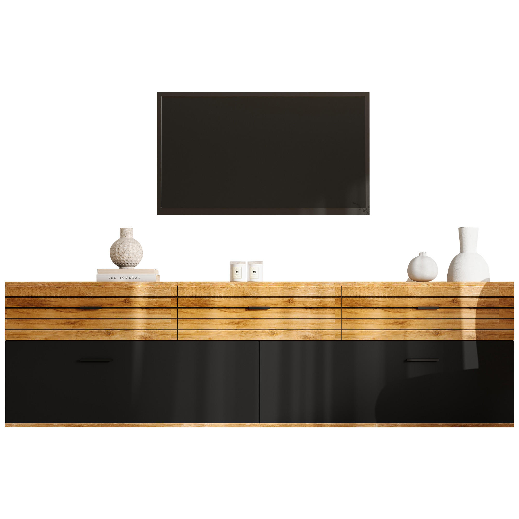 Flieks Tv-Schrank Natur, Schwarz 168x59x38 cm
